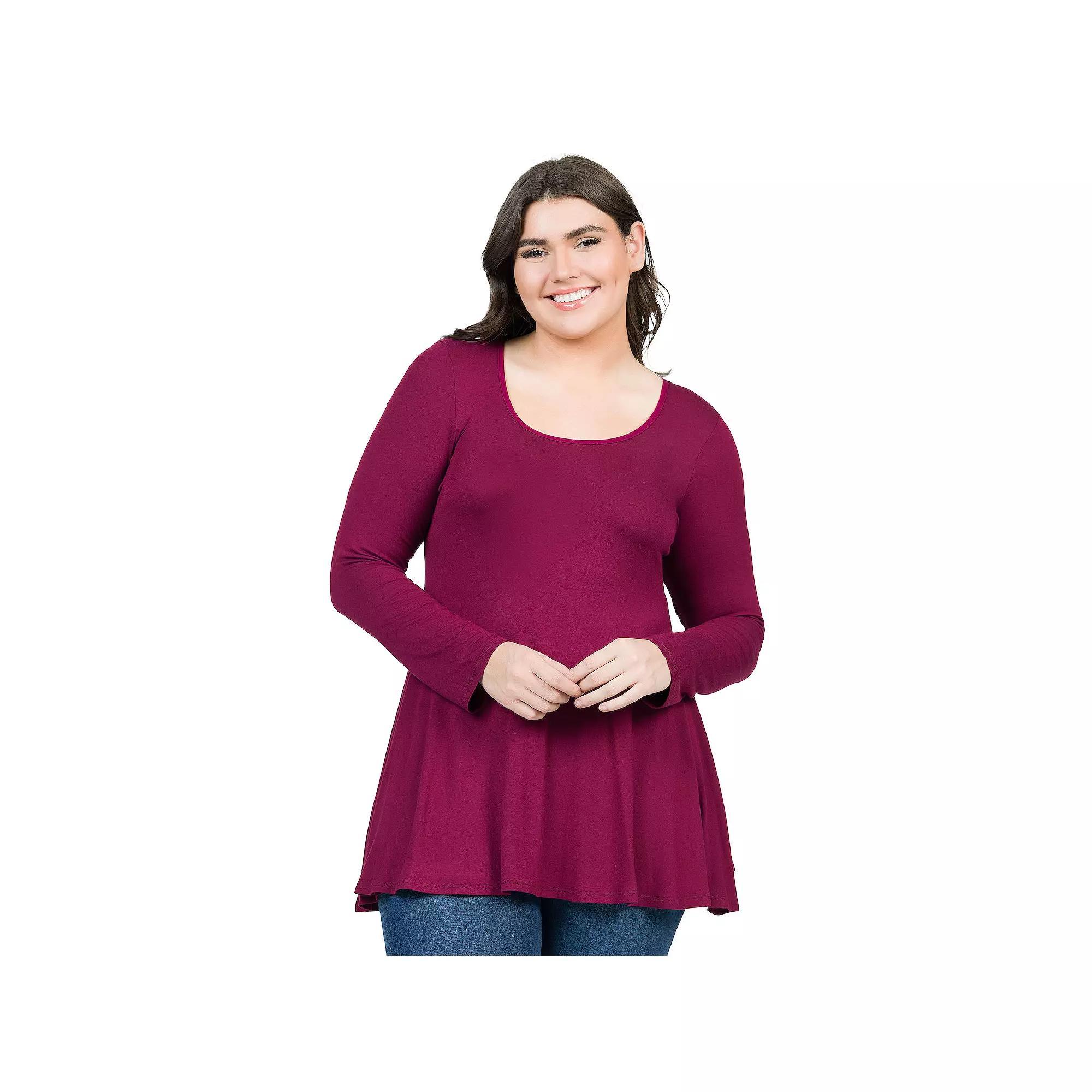 Plus Size 24Seven Comfort Apparel Poised Long Sleeve Swing Tunic Top, Womens Product Image