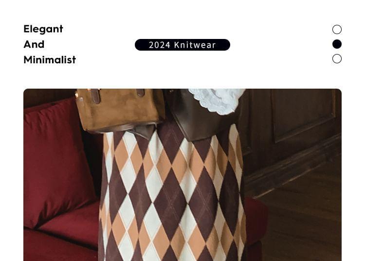 High Waist Argyle Knit Maxi Straight Skirt Product Image