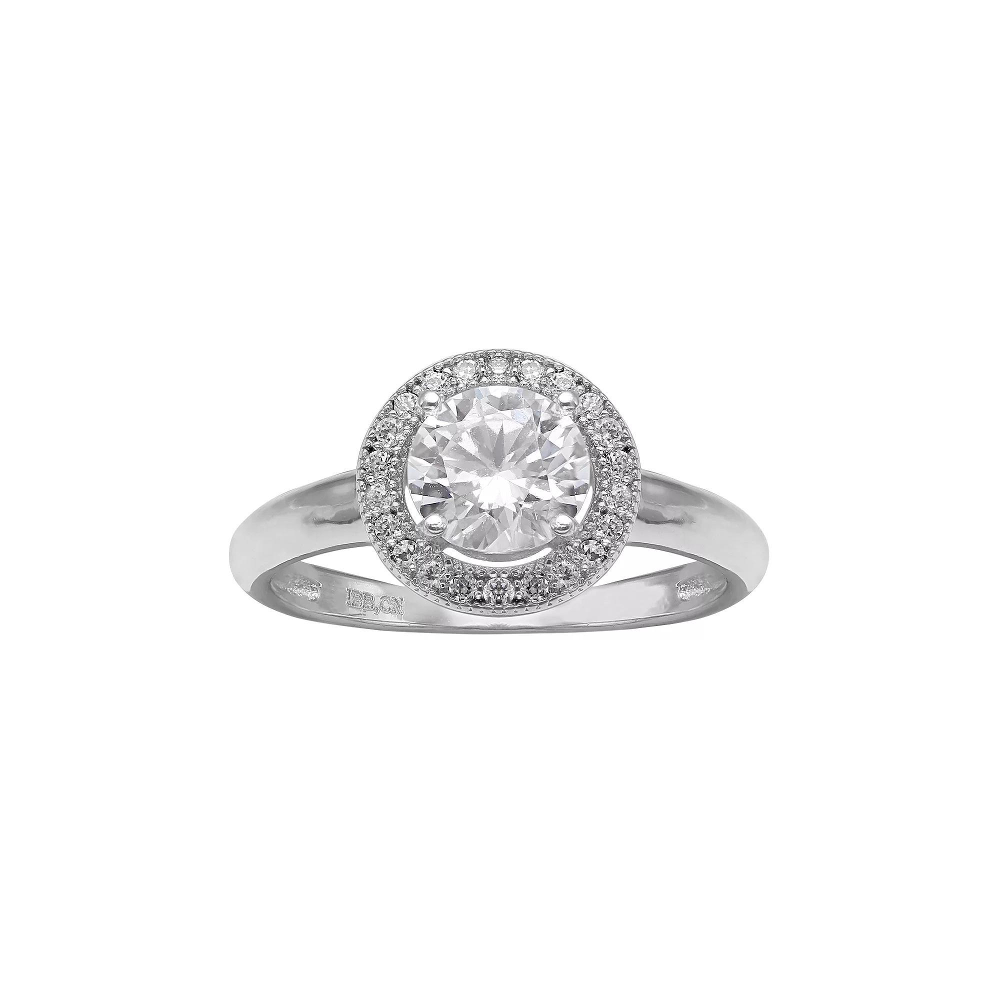 PRIMROSE Sterling Silver Cubic Zirconia Halo Ring, Women's, Size: 9, Grey Product Image