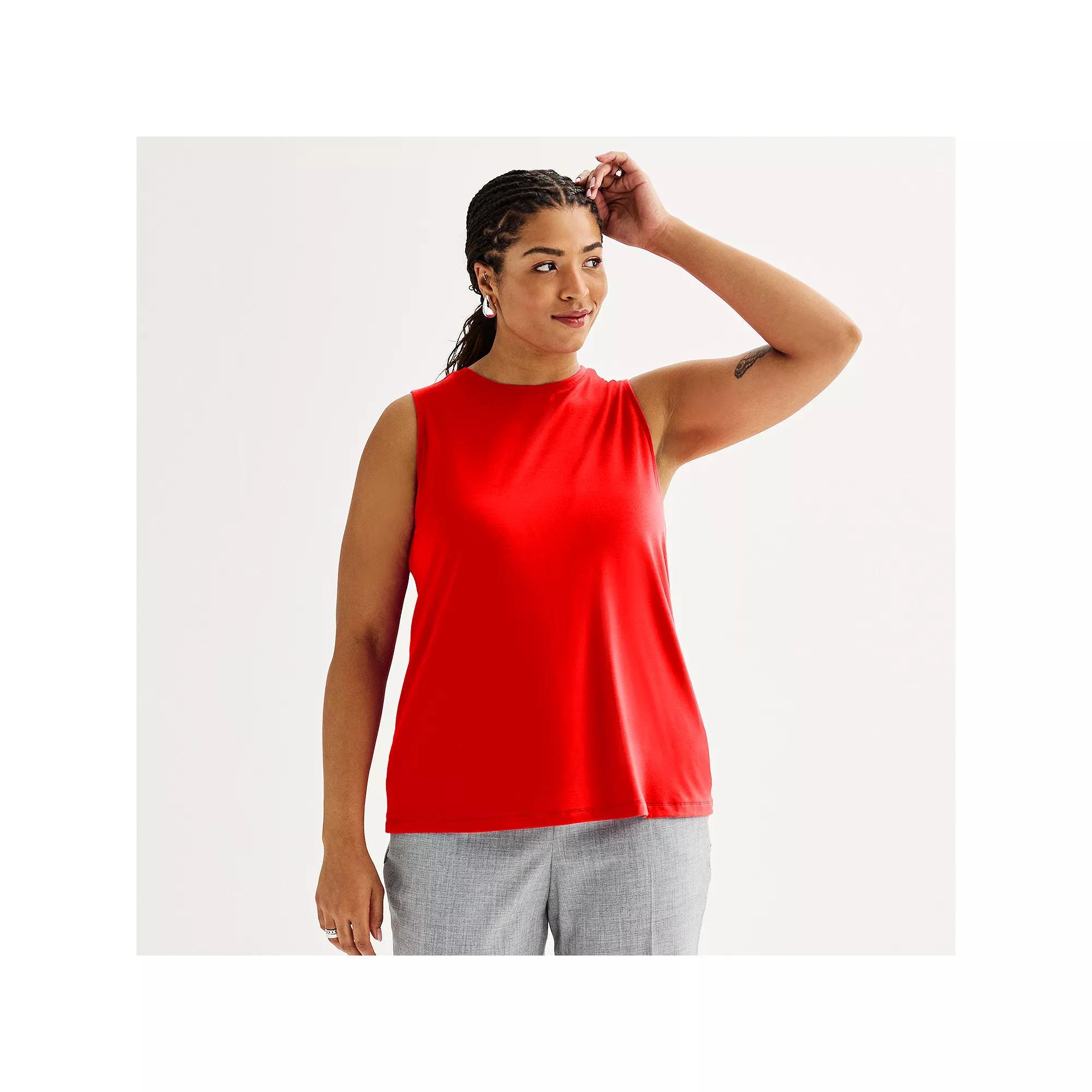Plus Size Nine West Essential Easy High-Neck Tank, Women's, Size: 4XL, Raleigh Red Product Image
