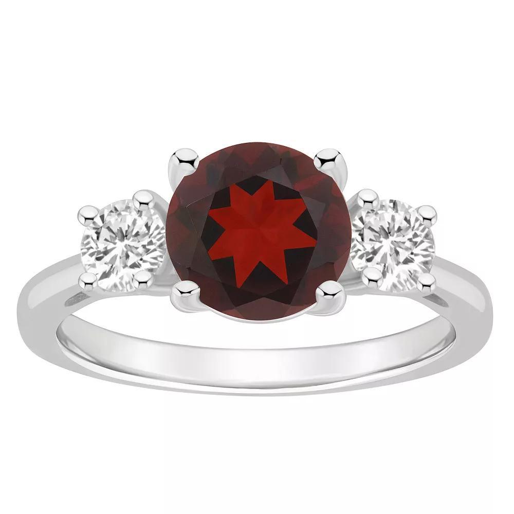 Alyson Layne Sterling Silver 8 mm Round Gemstone & White Topaz Three-Stone Ring, Women's, Size: 9, Red Product Image