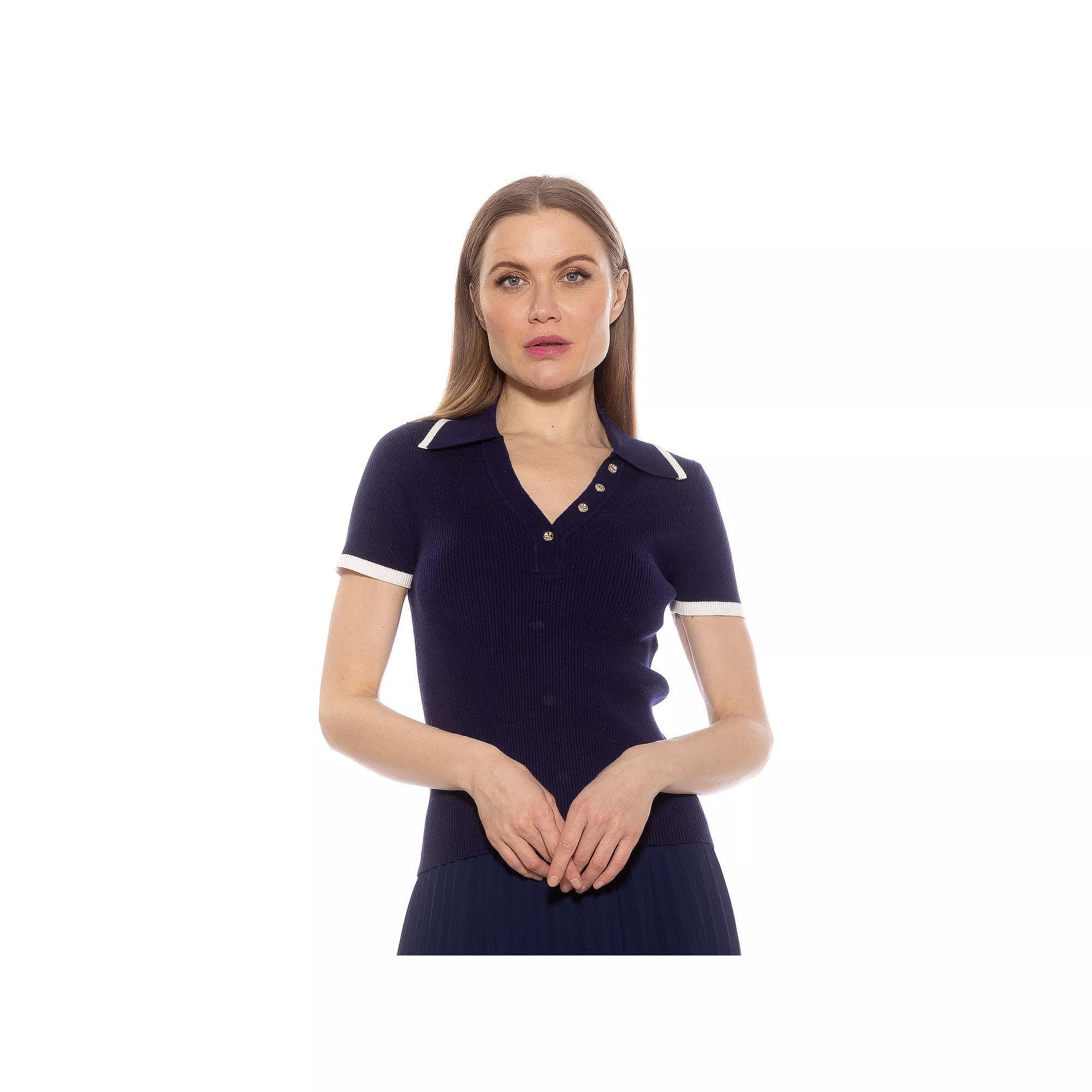 Women's ALEXIA ADMOR Diara Knitted Polo Top, Size: XS, Halogen Blue Product Image