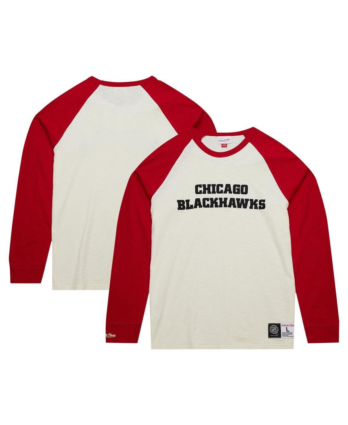 Men's Mitchell & Ness Cream Chicago Blackhawks Legendary Slub Vintage Raglan Long Sleeve T-Shirt, Size: XL, Beige Product Image