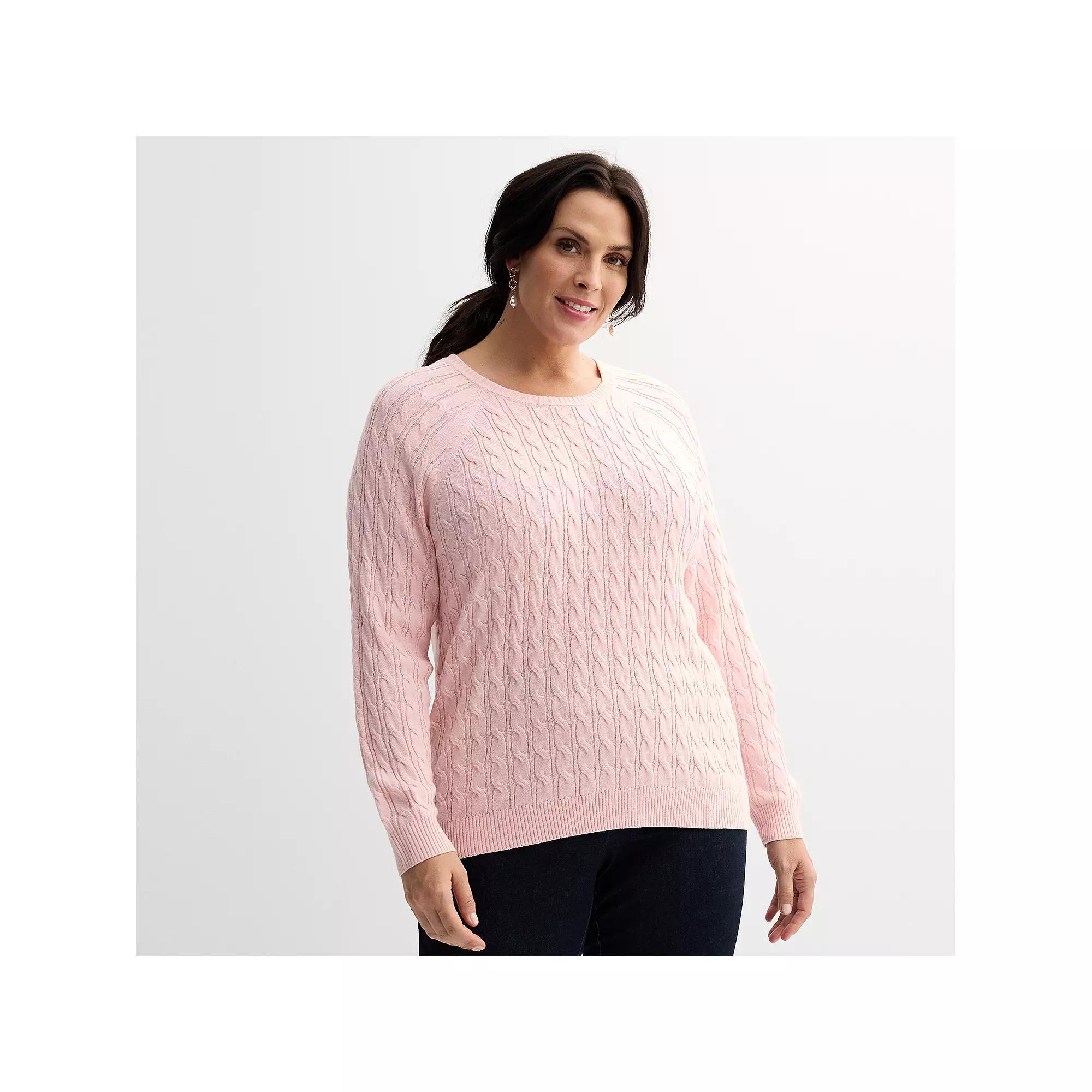Plus Size Croft & Barrow The Extra Soft Cabled Crew Neck Sweater, Womens Product Image