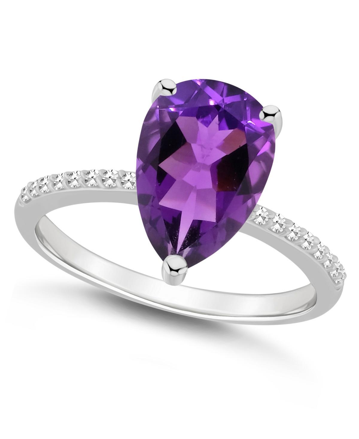 Alyson Layne Sterling Silver 10 mm x 8 mm Pear Shape Gemstone & 1/10 Carat T.W. Diamond Ring, Womens, Purple Product Image
