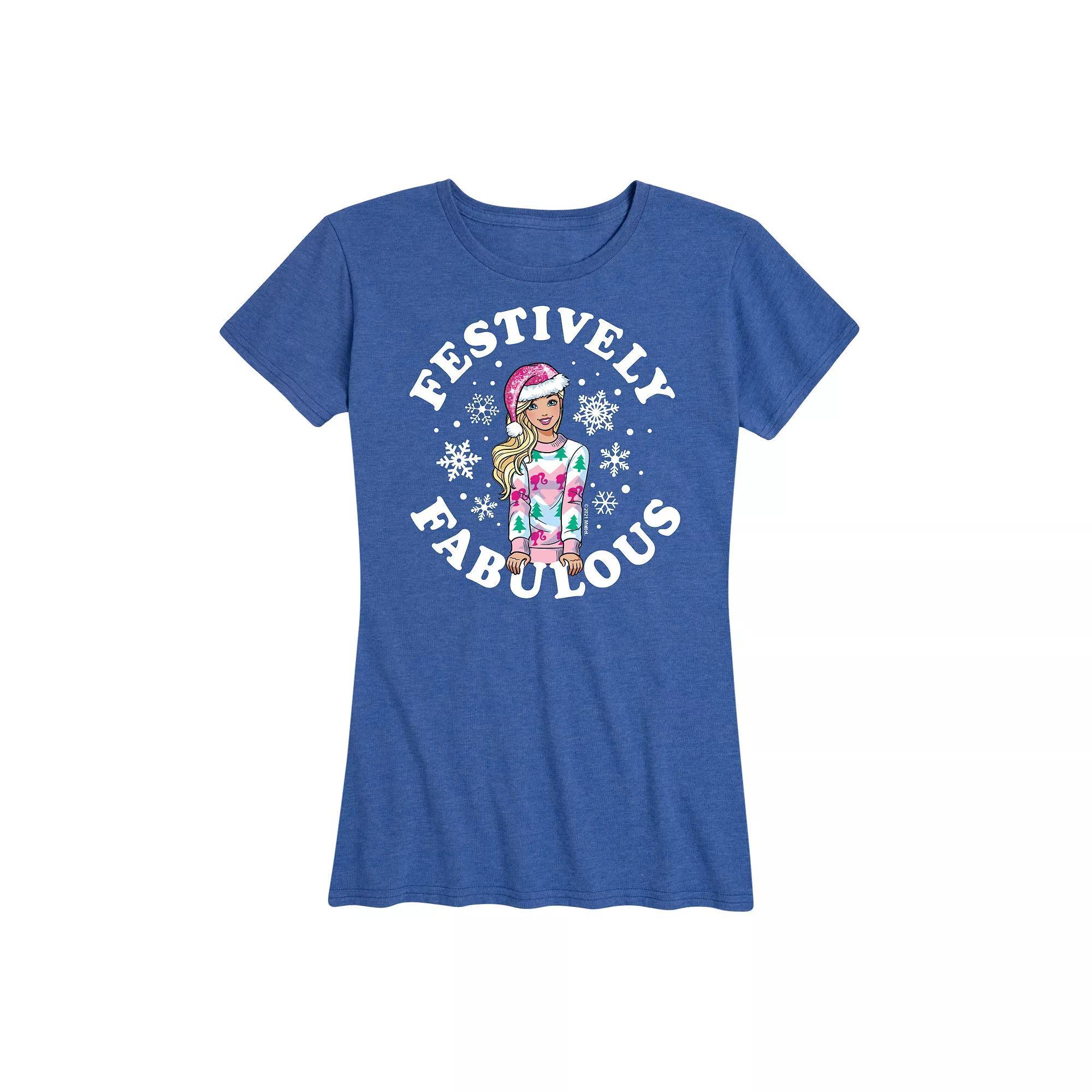 Womens Barbie Festively Fabulous Graphic Tee, Girls Grey Royal Blue Product Image