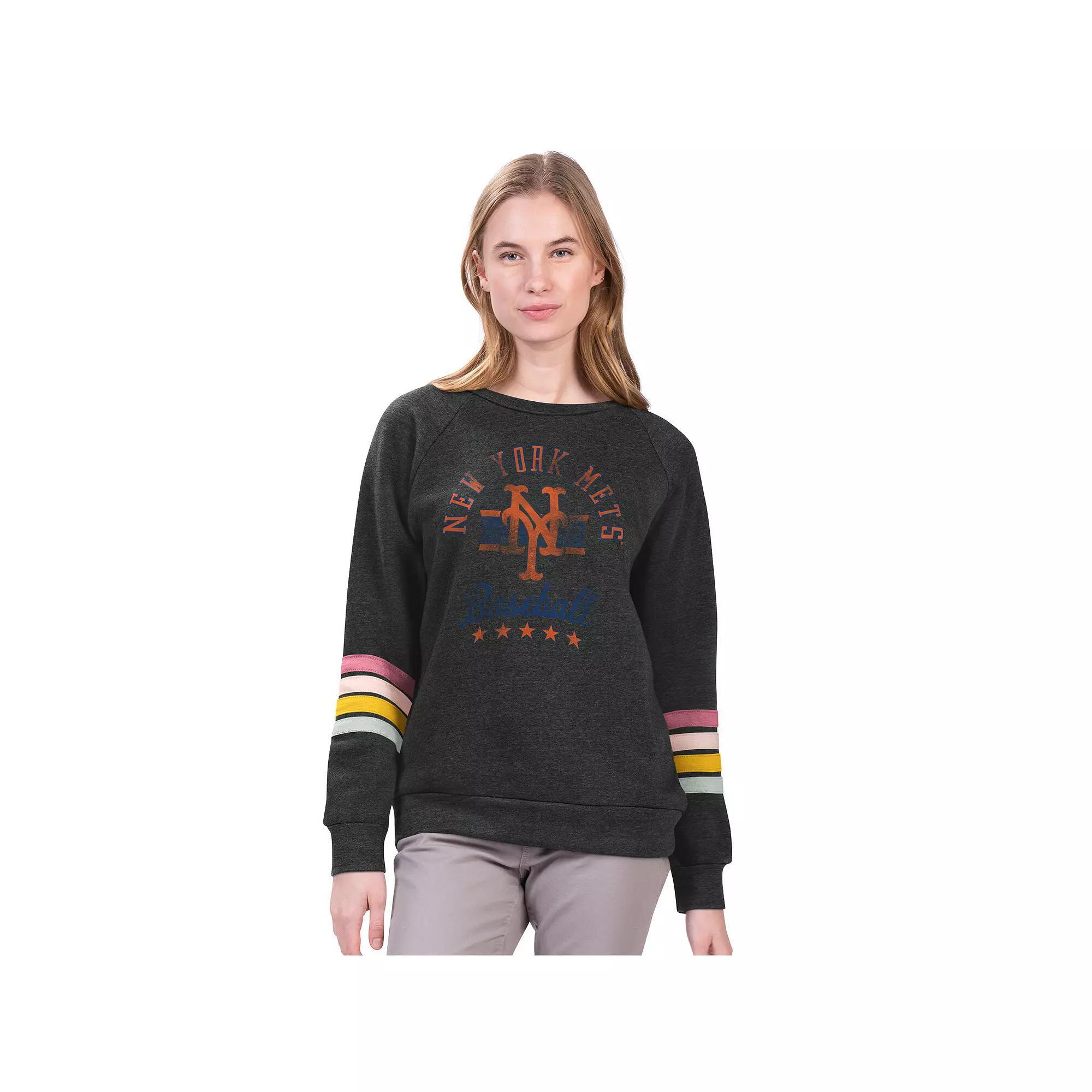 Women's G-III 4Her by Carl Banks  Charcoal New York Mets Allana Stripe Pullover Sweatshirt, Size: Medium Product Image