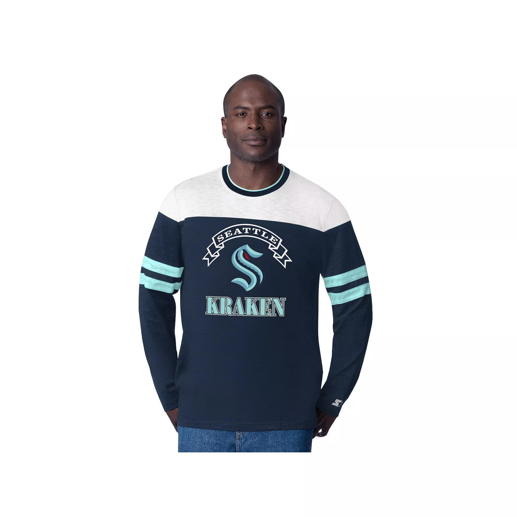 Men's Starter  Deep Sea Blue Seattle Kraken Blitz Durene Long Sleeve T-Shirt, Size: XL, Krk Blue Product Image