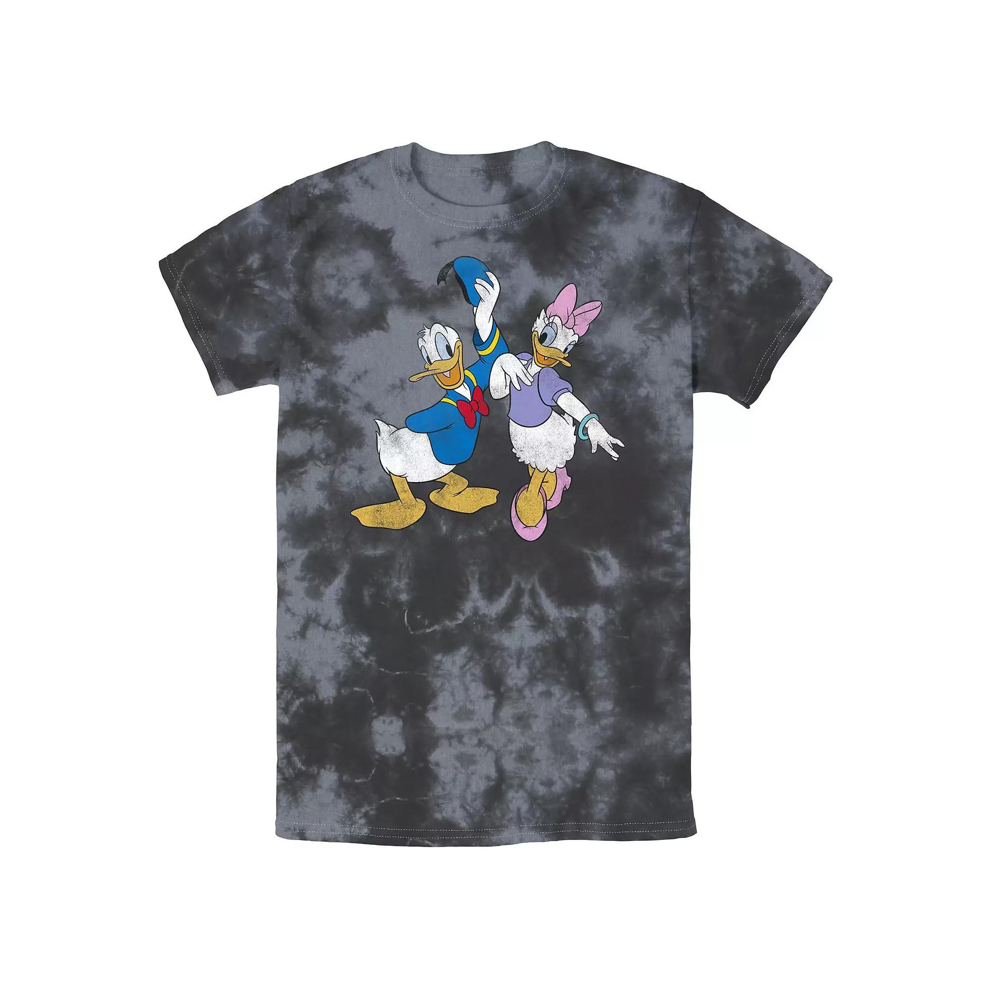 Men's Disney Mickey And Friends Donald And Daisy Distressed Wash Tee, Size: Medium, Black Grey Product Image
