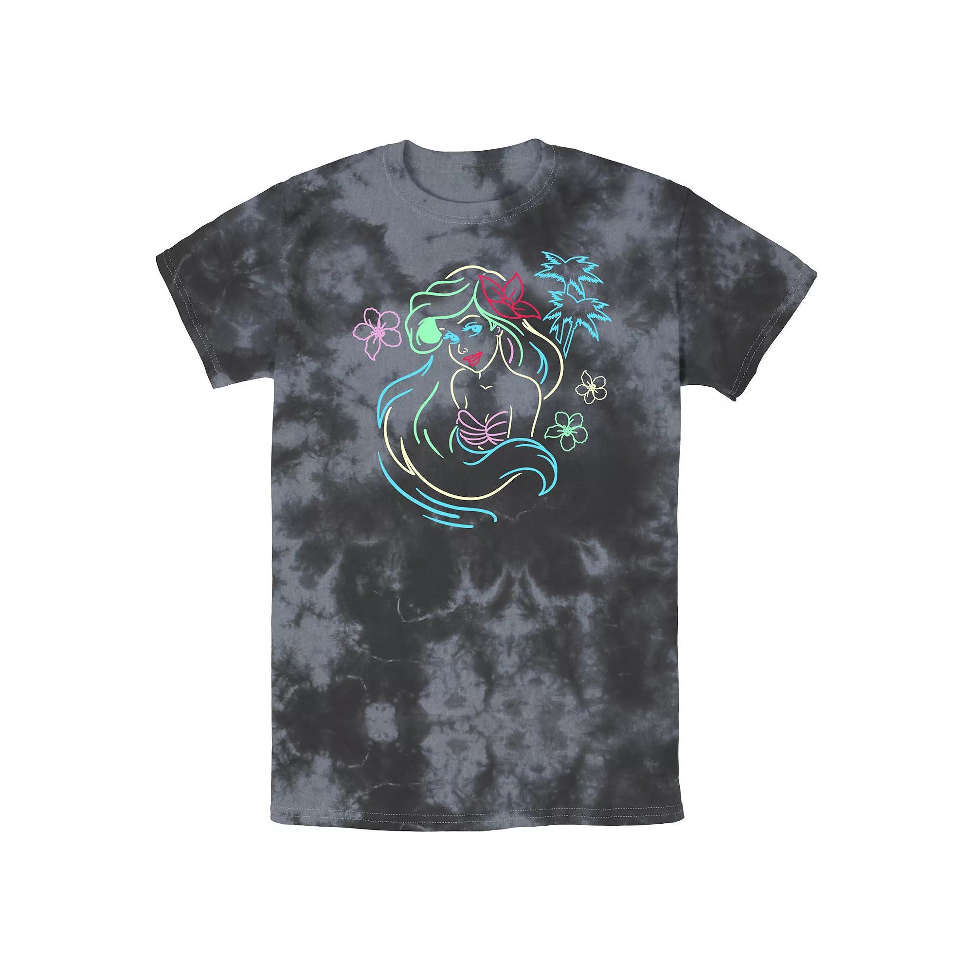 Men's Disney Little Mermaid Ariel Neon Lights Bomabrd Wash Tee, Size: Medium, Black Grey Product Image