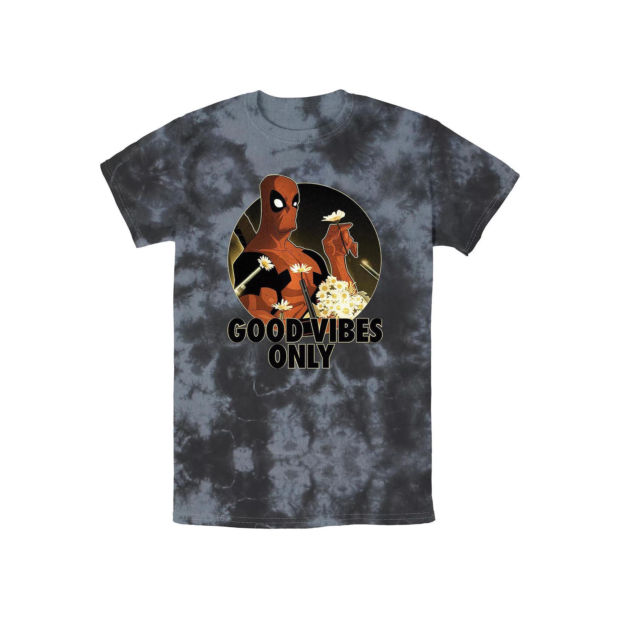 Men's Marvel Deadpool Good Vibes Only Bombard Wash Graphic Tee, Size: XL, Black Grey Product Image