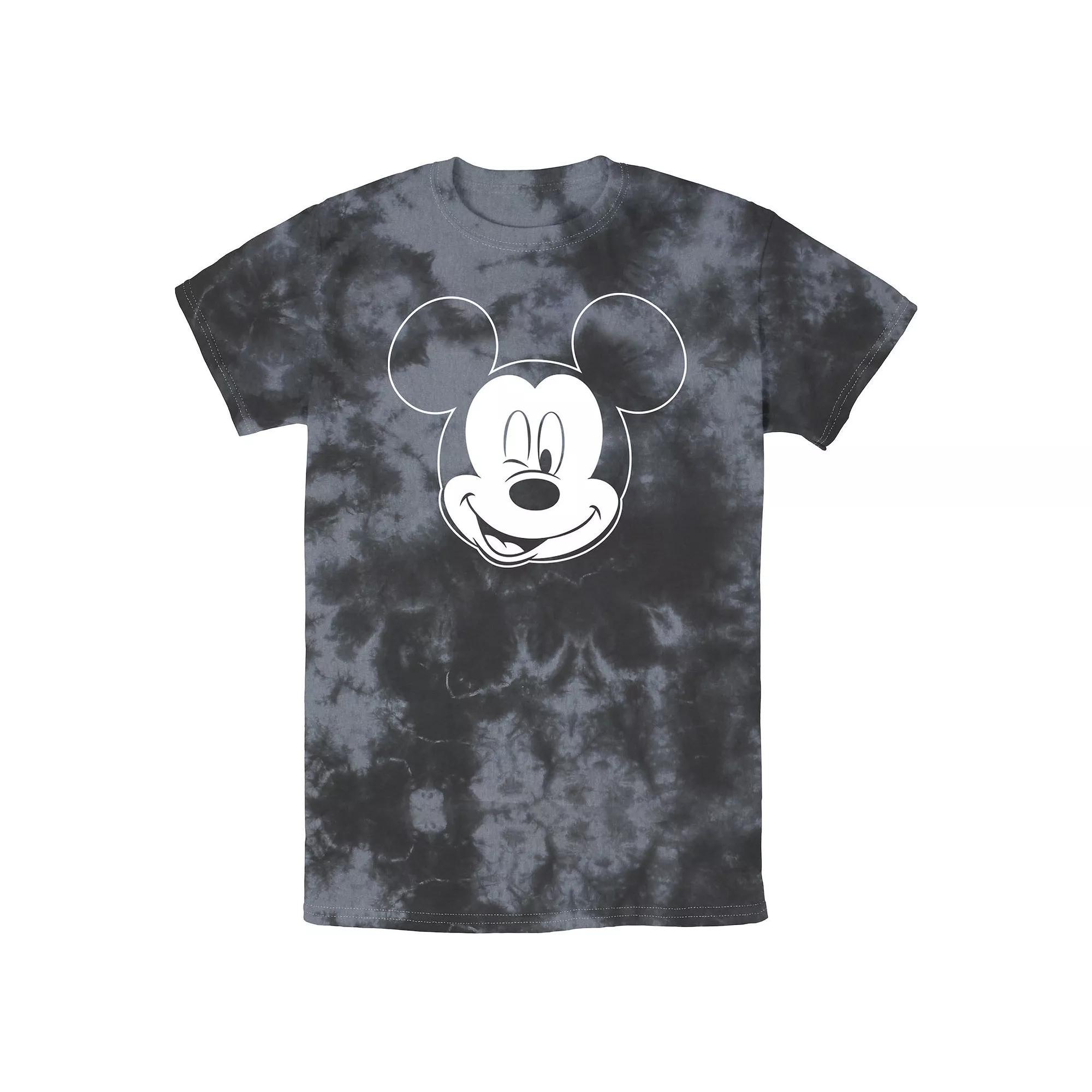 Men's Disney Mickey Mouse Large White Outline Winking Face Bomabrd Wash Tee, Size: Small, Black Grey Product Image
