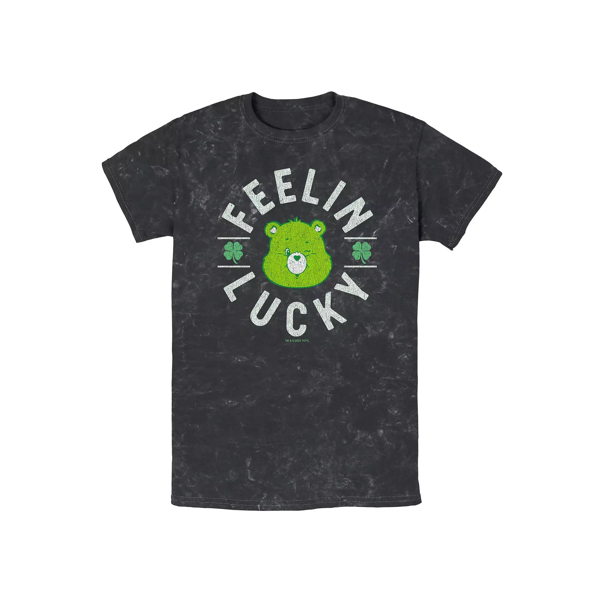 Men's Care Bears Feelin' Lucky Mineral Wash Graphic Tee, Size: Small, Black Product Image