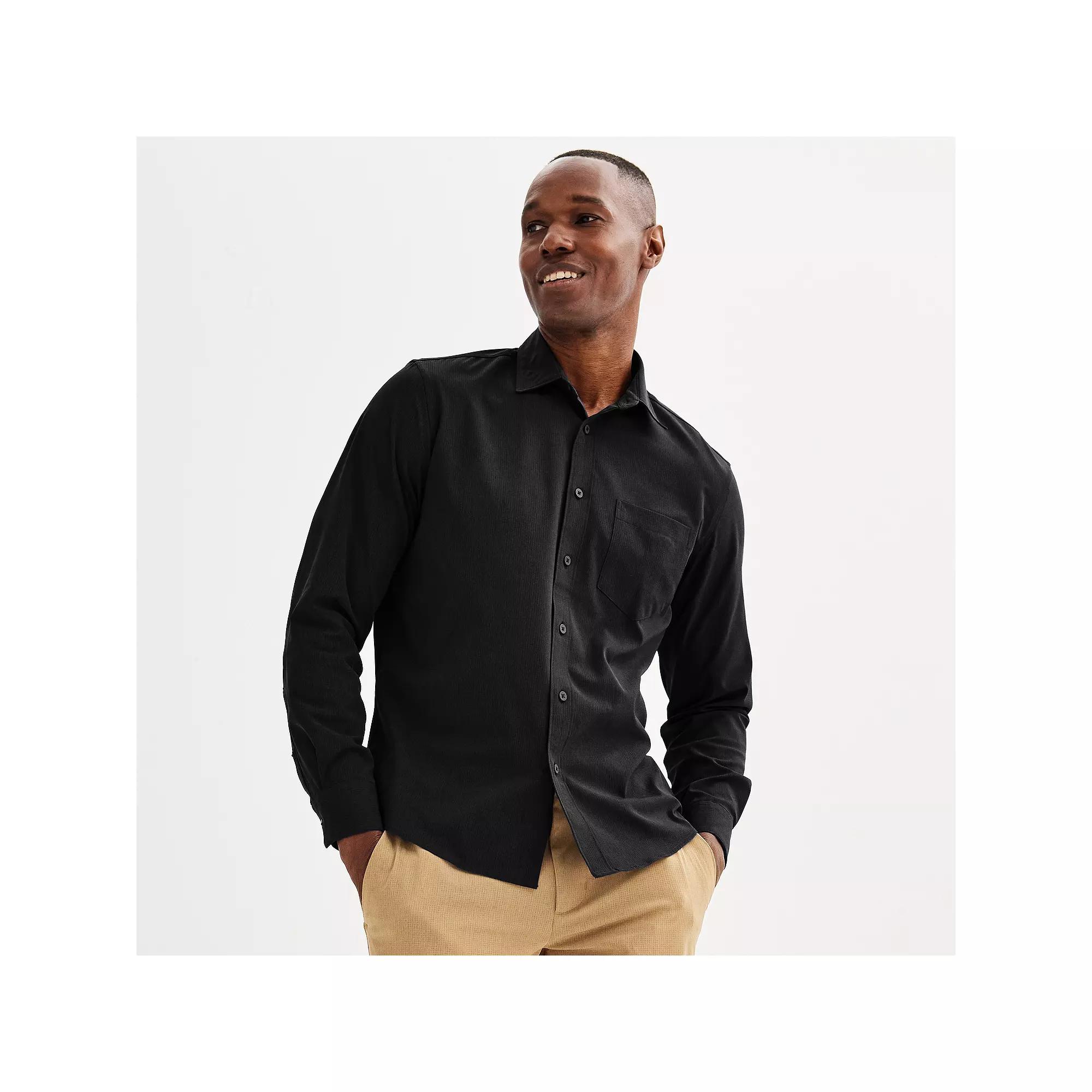 Men's FLX Performance Untucked-Fit Long Sleeve Button Down Shirt, Size: Small, Mineral Black Product Image