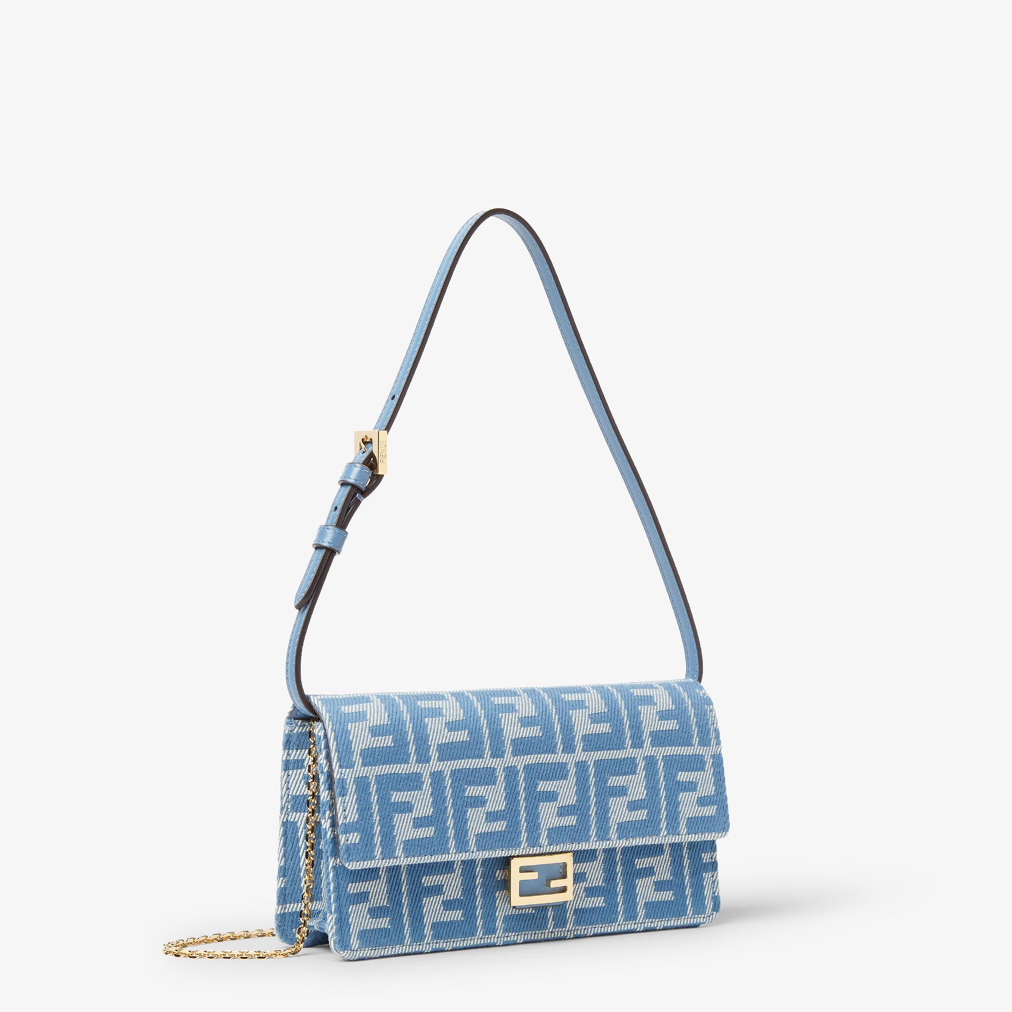Wallet On Chain BaguetteBlue denim-effect FF jacquard wallet Product Image