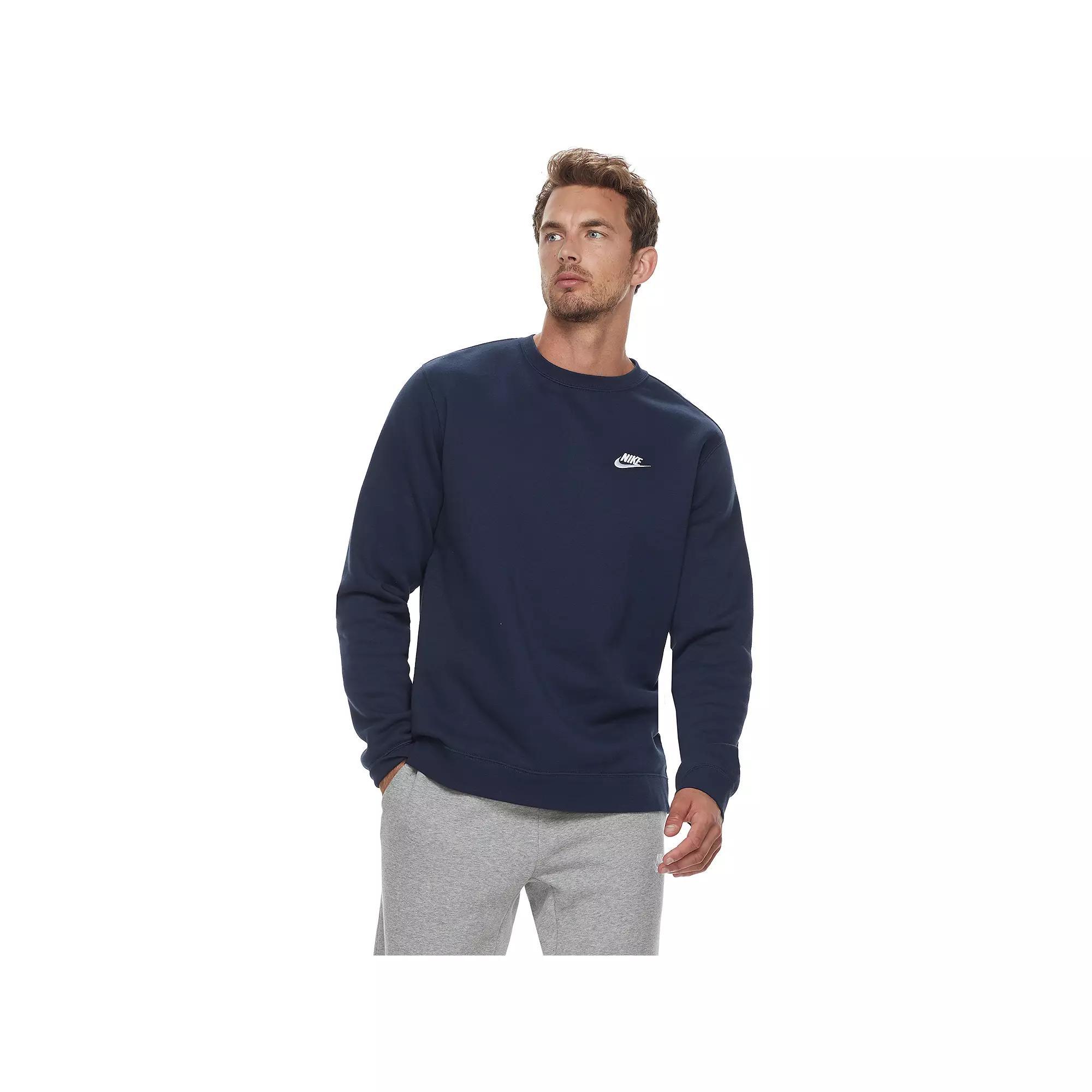 Men's Nike Club Fleece Crew, Size: XL, Black Navy White Product Image