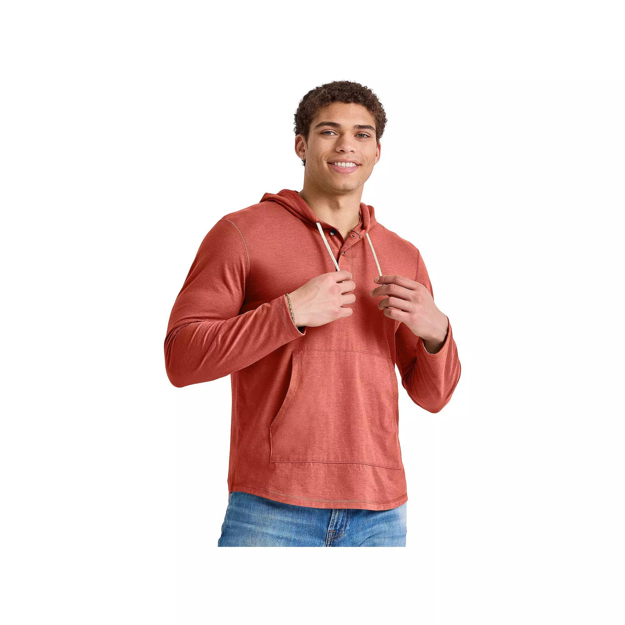 Men's Hanes® Originals Cotton Henley Hoodie, Size: Small, Red River Clay Product Image