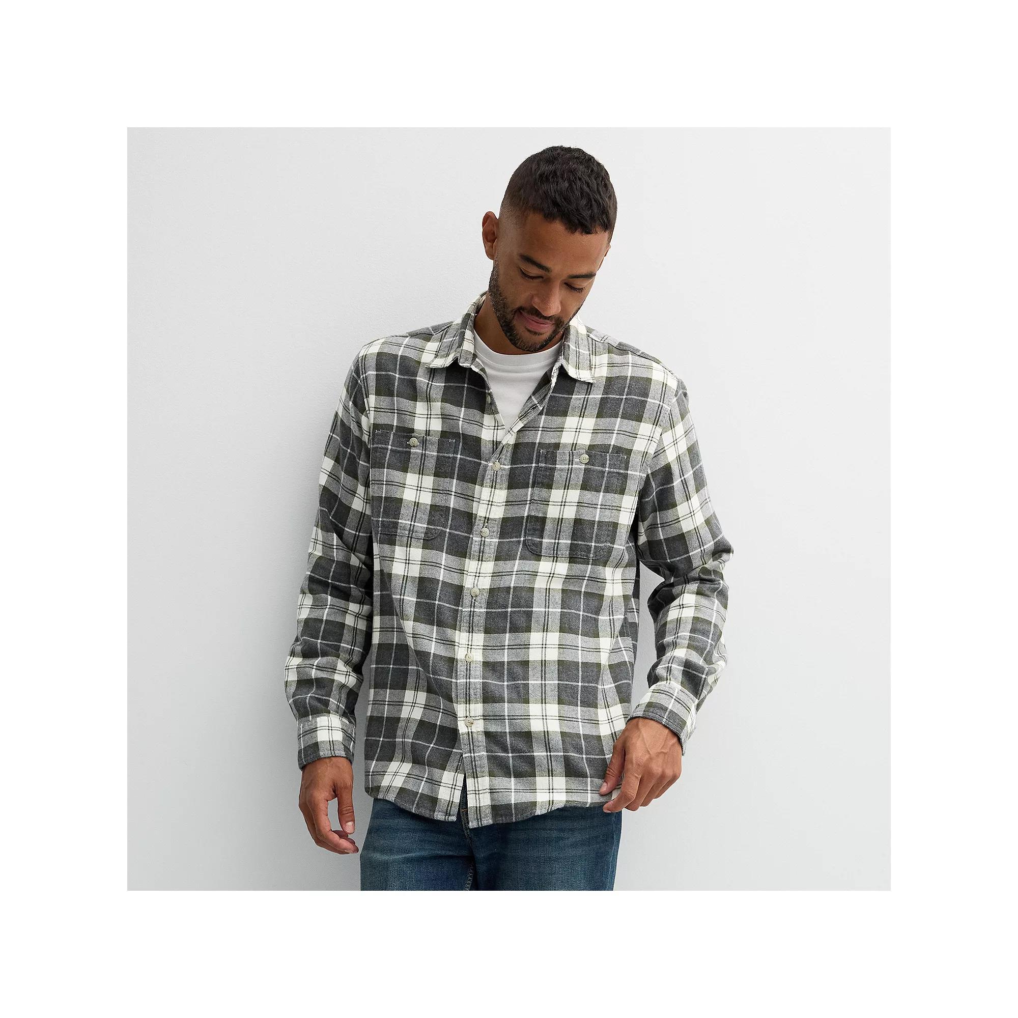 Men's Sonoma Goods For Life® Supersoft Flannel Button-Down Shirt, Size: XS, Grey Ivory Buff Check Product Image