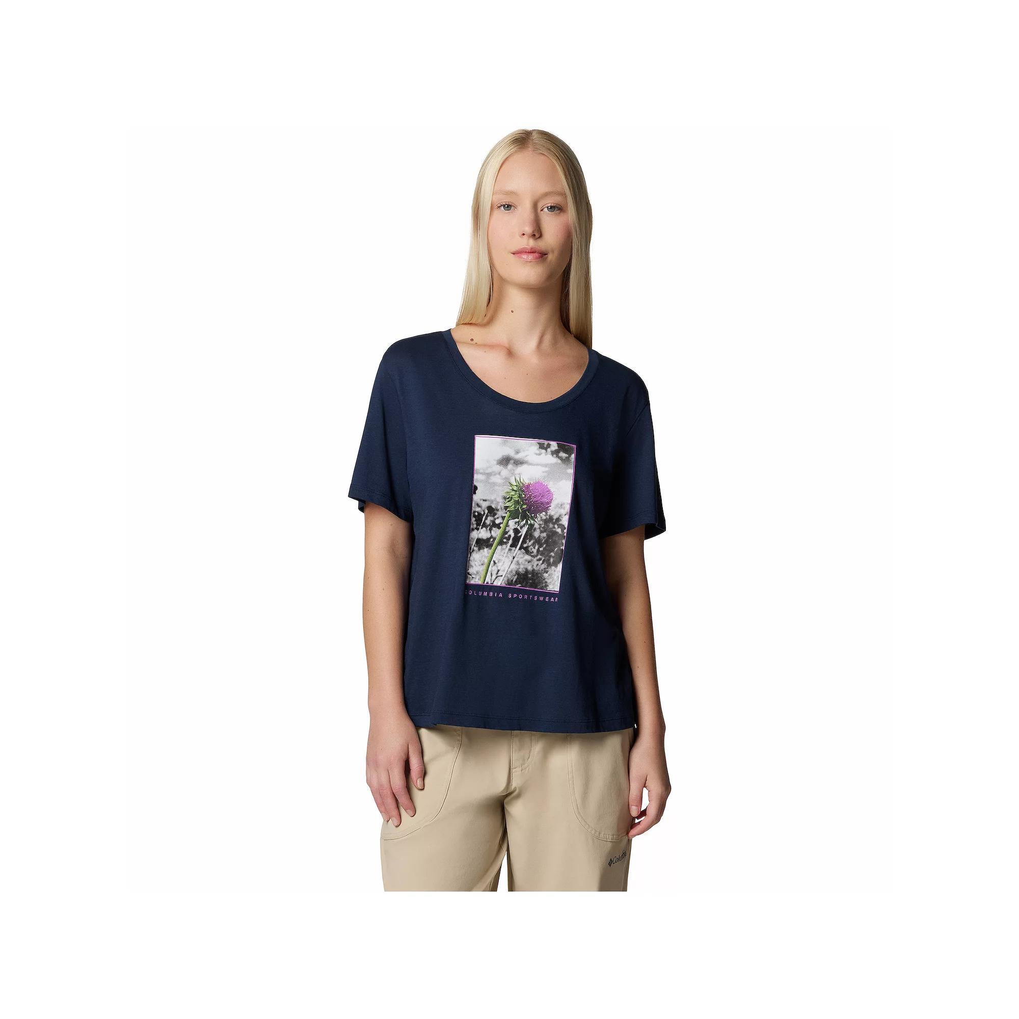 Women's Columbia Omni-WICK™ Ruby Springs Scoopneck Short Sleeve Graphic Tee, Size: Medium, Collegiate Blue Product Image