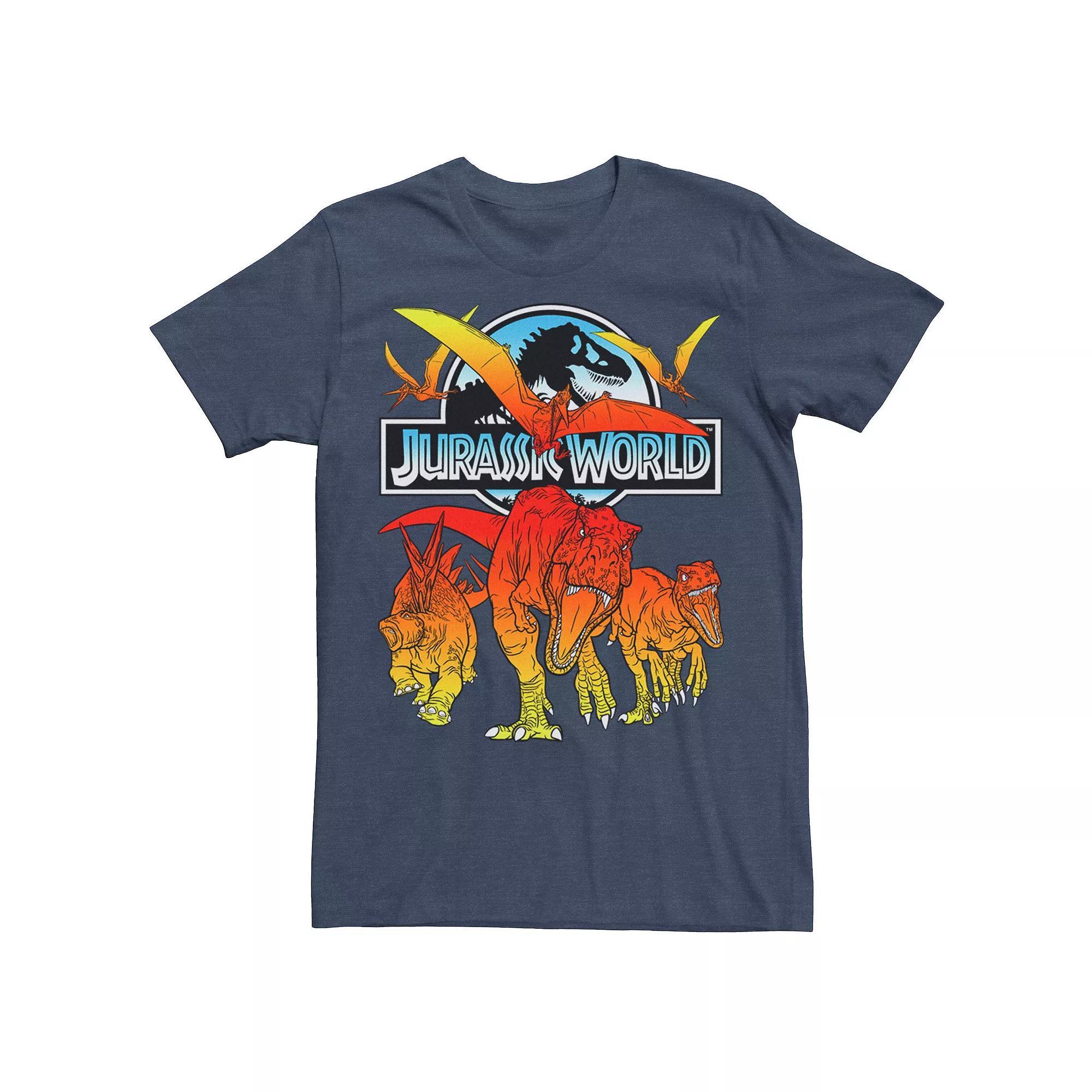 Men's Jurassic World Two Dino Charging Comic Pop Tee, Size: Large, Navy Grey Product Image