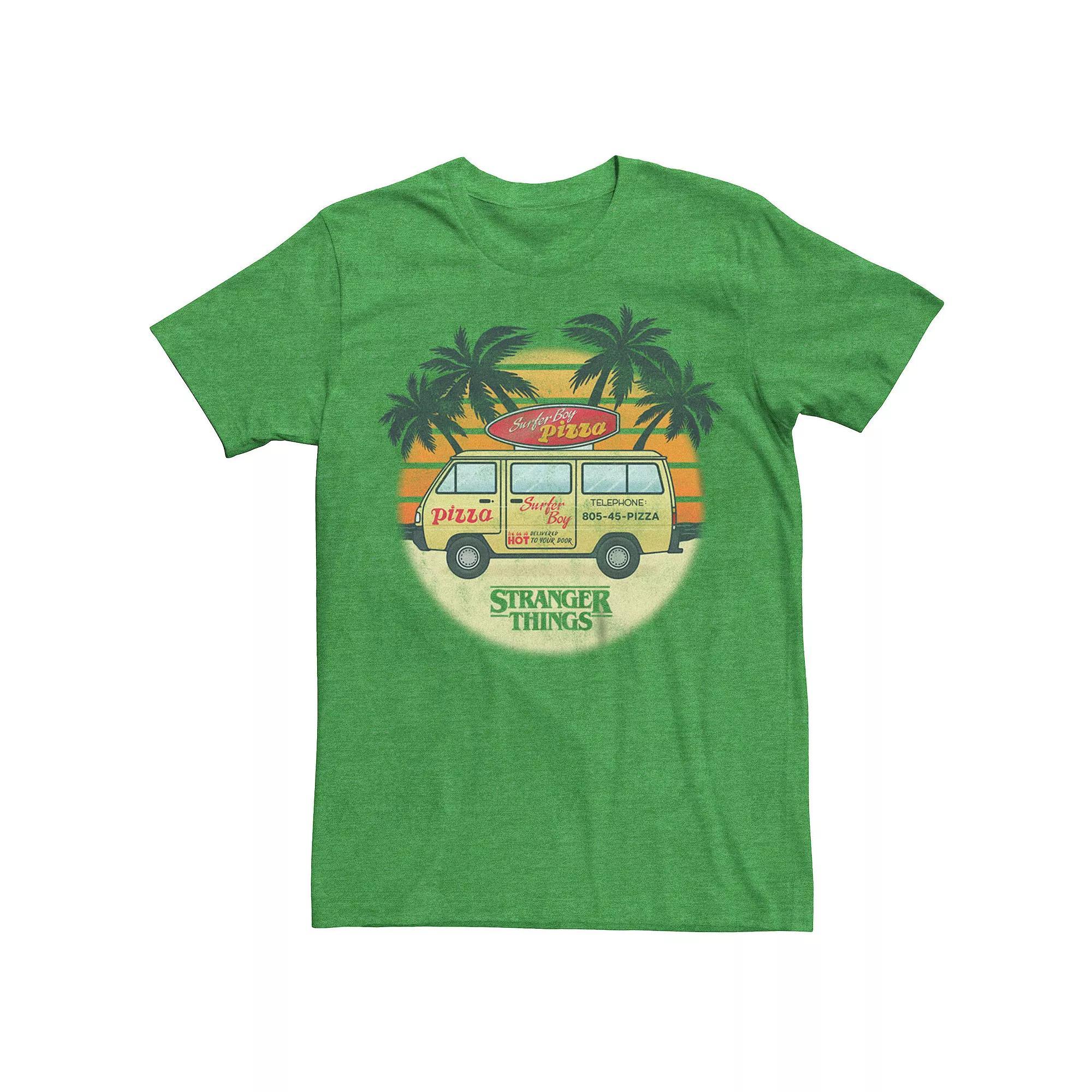 Men's Netflix Stranger Things Surfer Boy Pizza Tee, Size: XS, Kelly Grey Product Image
