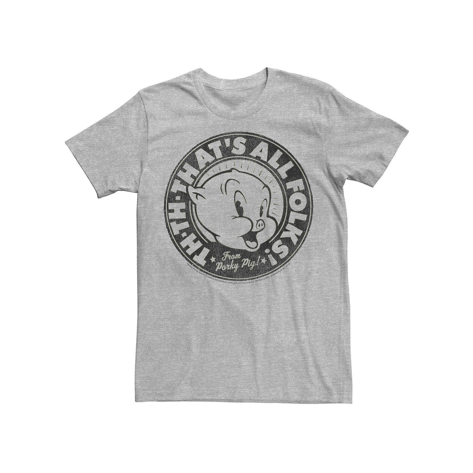 Men's Lonney Tunes Porky Pig That's all Folks Portrait Tee, Size: Medium, Athletic Grey Product Image