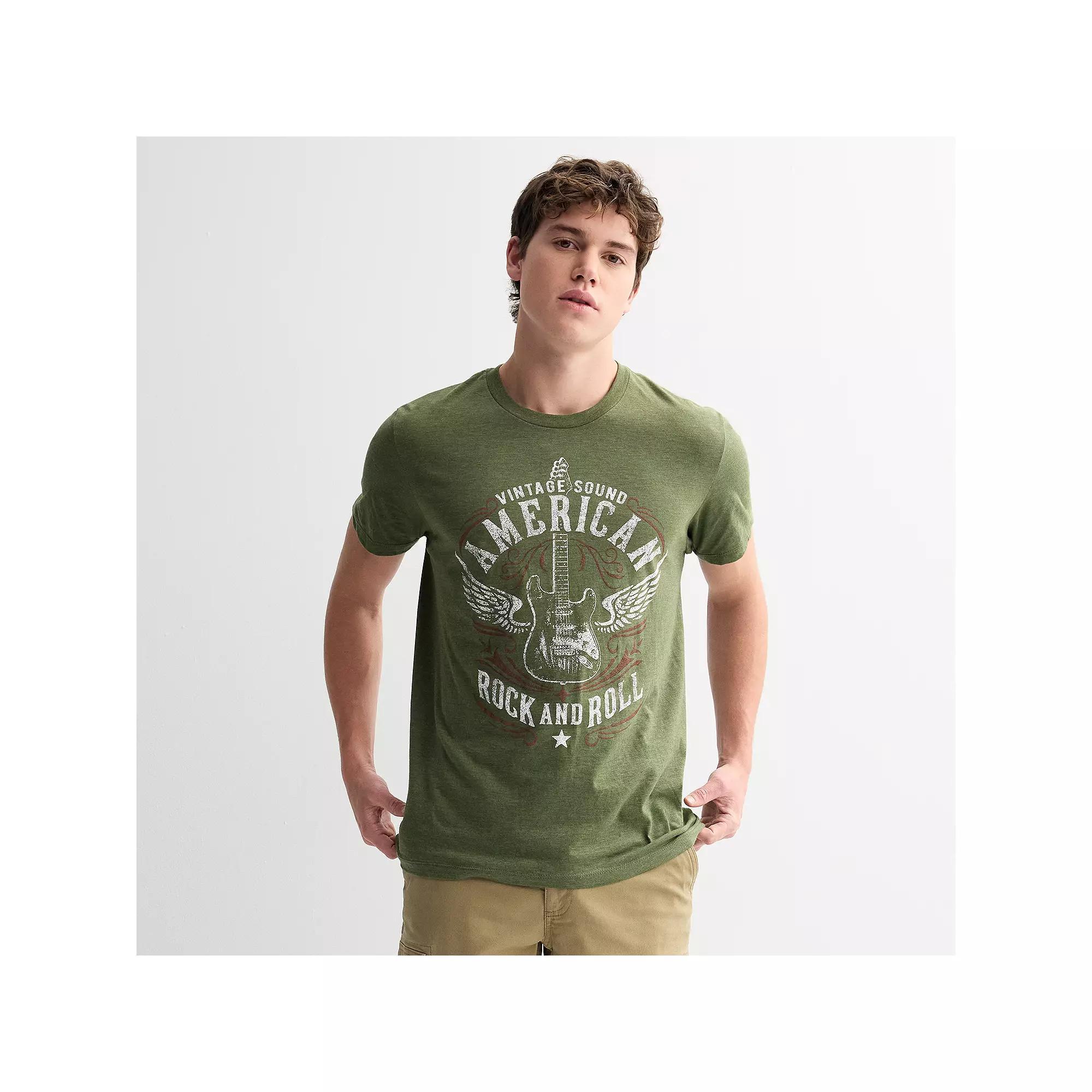 Men's Vintage Sound American Rock And Roll Graphic Tee, Size: Small, Olive Grey Product Image