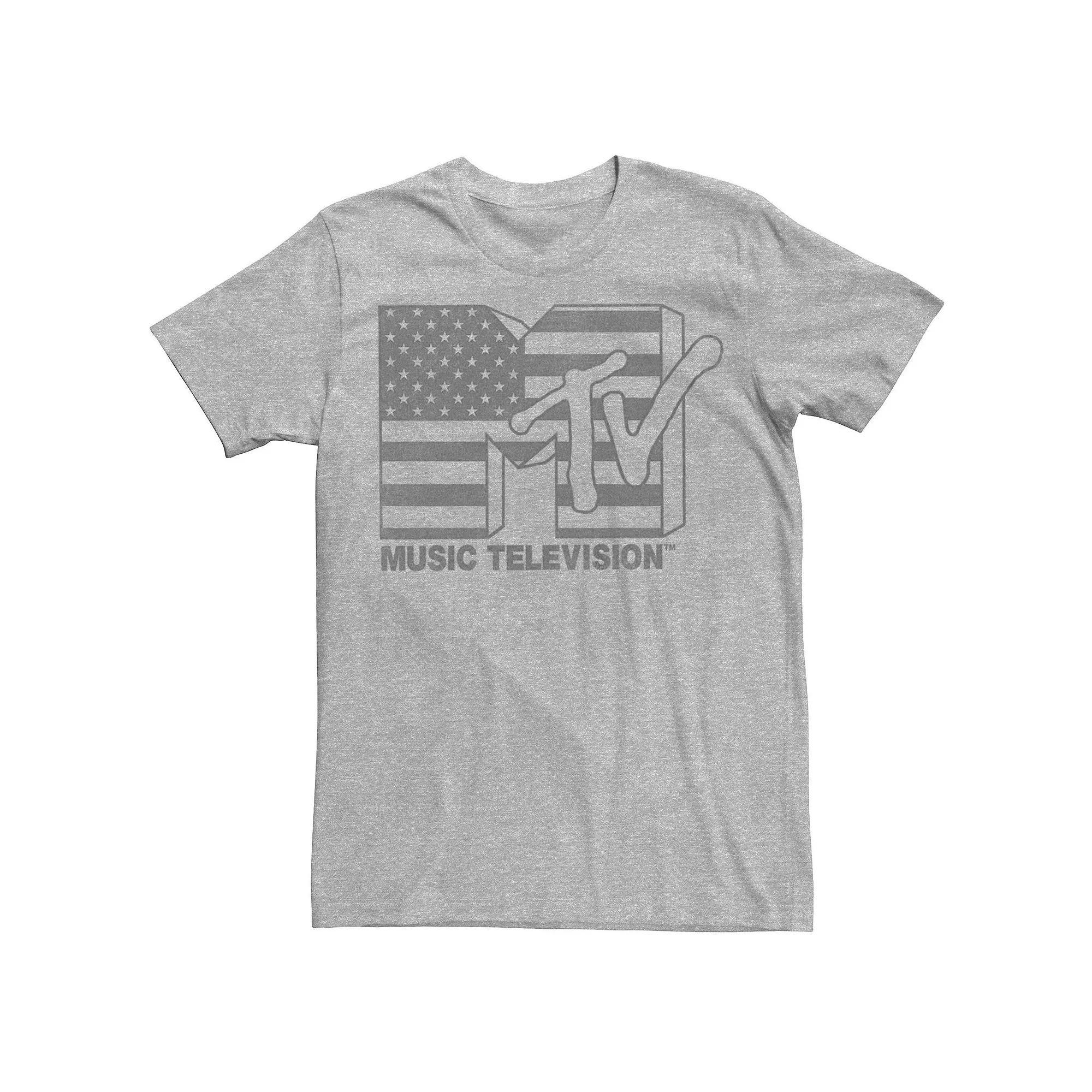 Men's MTV American Flag MTV Logo Graphic Tee, Size: Medium, Athletic Grey Product Image