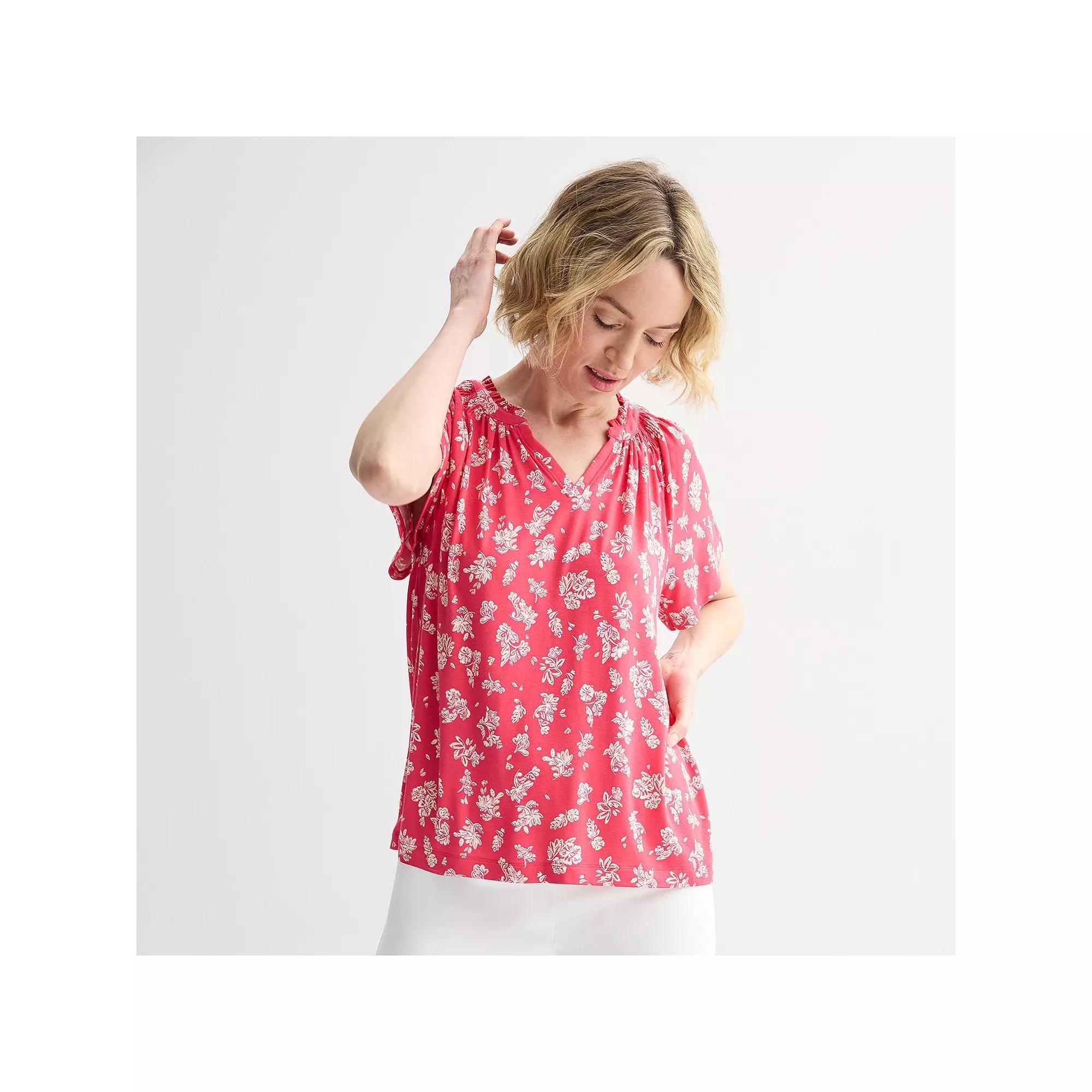 Women's Croft & Barrow® Smocked Raglan Top, Size: Small, Blue Crafted Garden Product Image