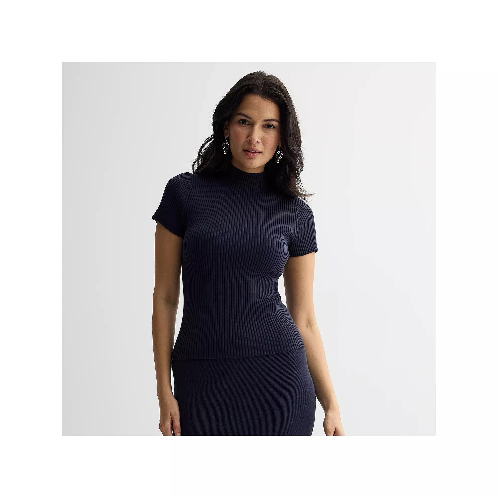 Women's Nine West Ribbed Mockneck Short Sleeve Sweater, Size: XS, Captain Product Image