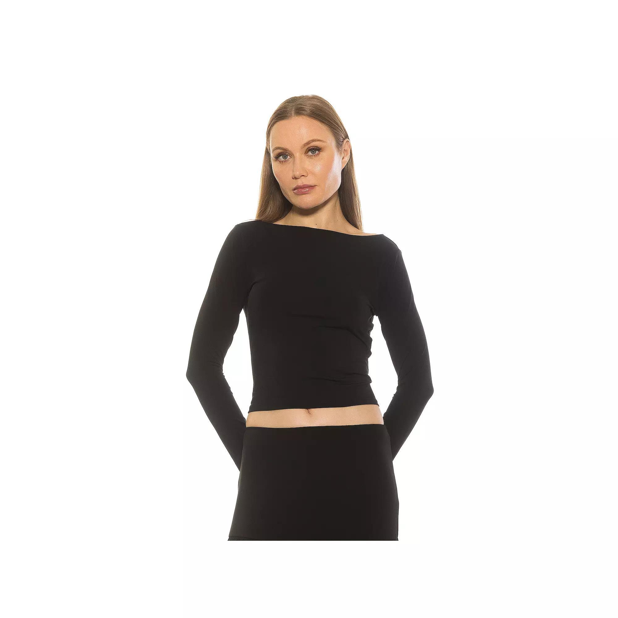 Women's ALEXIA ADMOR Dahlia Boatneck Long Sleeve Shirt, Size: Medium, Black Product Image