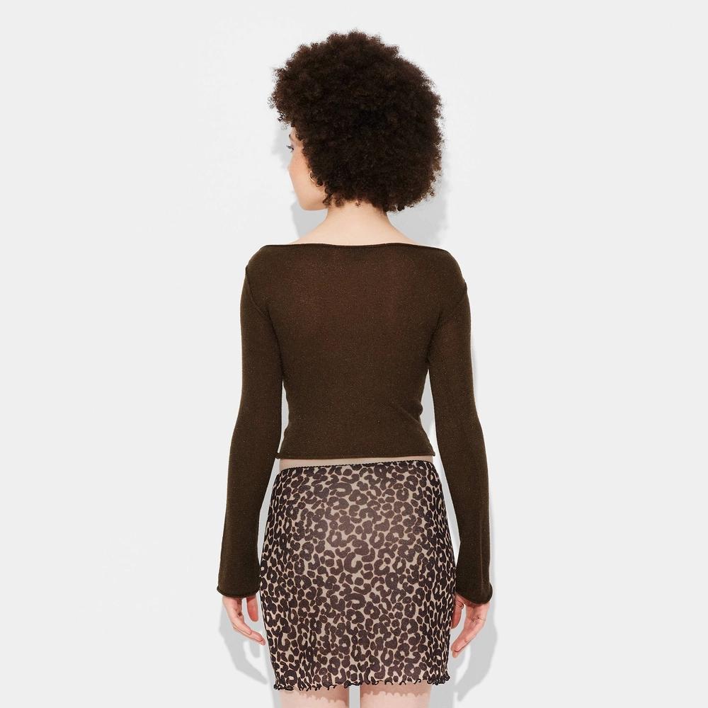 Womens Sheer Boat Neck Pullover Sweater - Wild Fable Dark Brown XXS Product Image