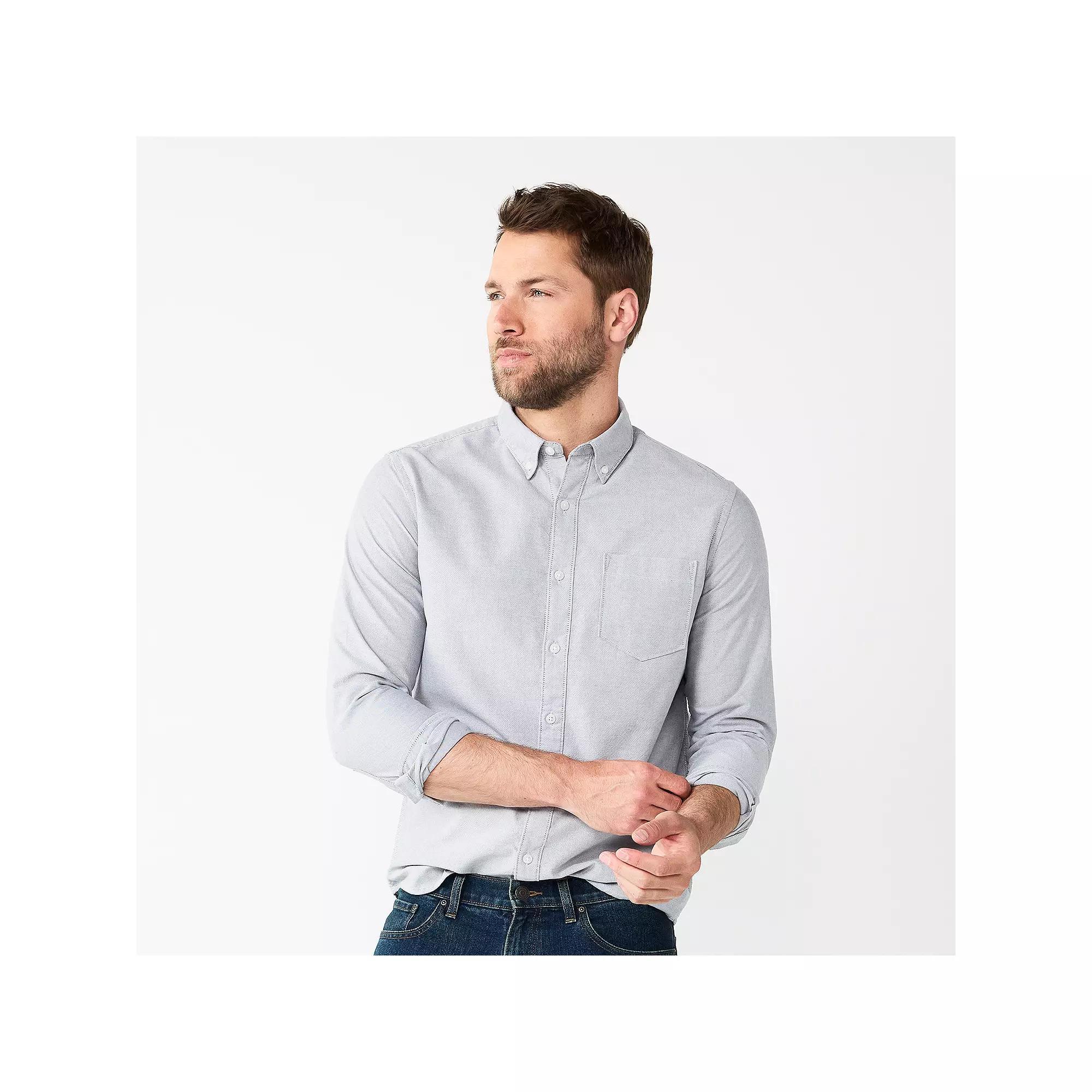 Men's Sonoma Goods For Life® Long Sleeve Perfect Length Button-Down Shirt, Size: XS, Castlerock Product Image