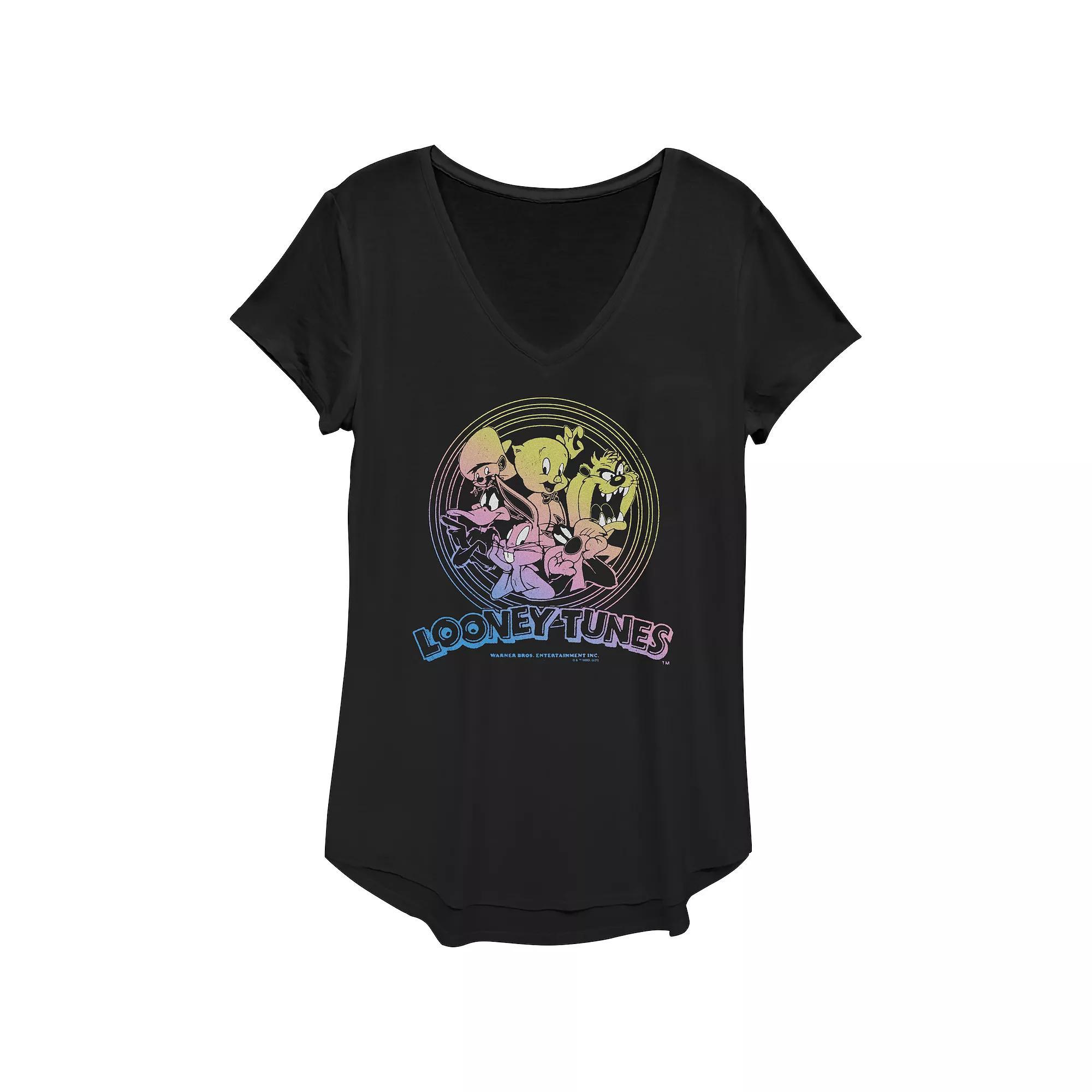 Women's Looney Tunes Cartoon Characters Bulls-Eye Rings Gradient Graphic Tee, Girl's, Size: XS, Black Product Image