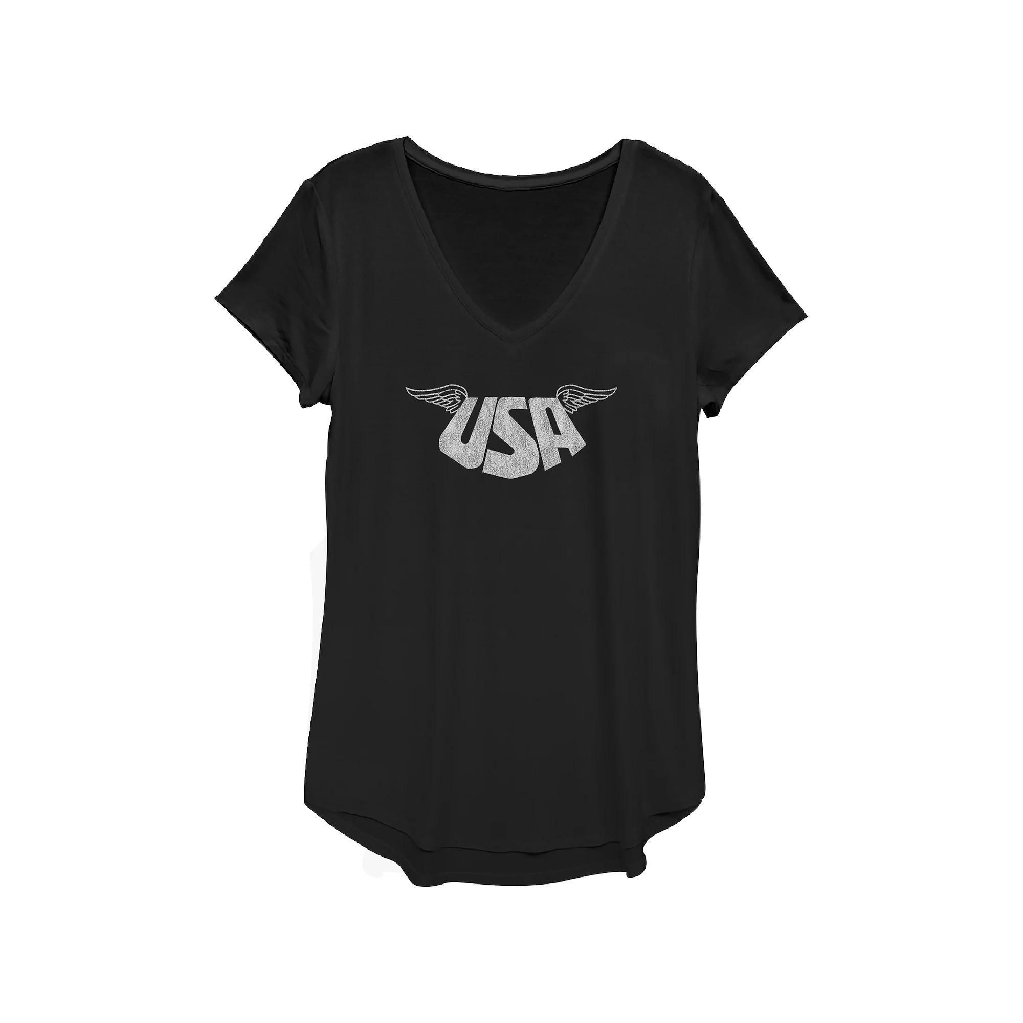 Women's USA Retro 3D Stars Graphic Tee, Girl's, Size: XS, Black Product Image