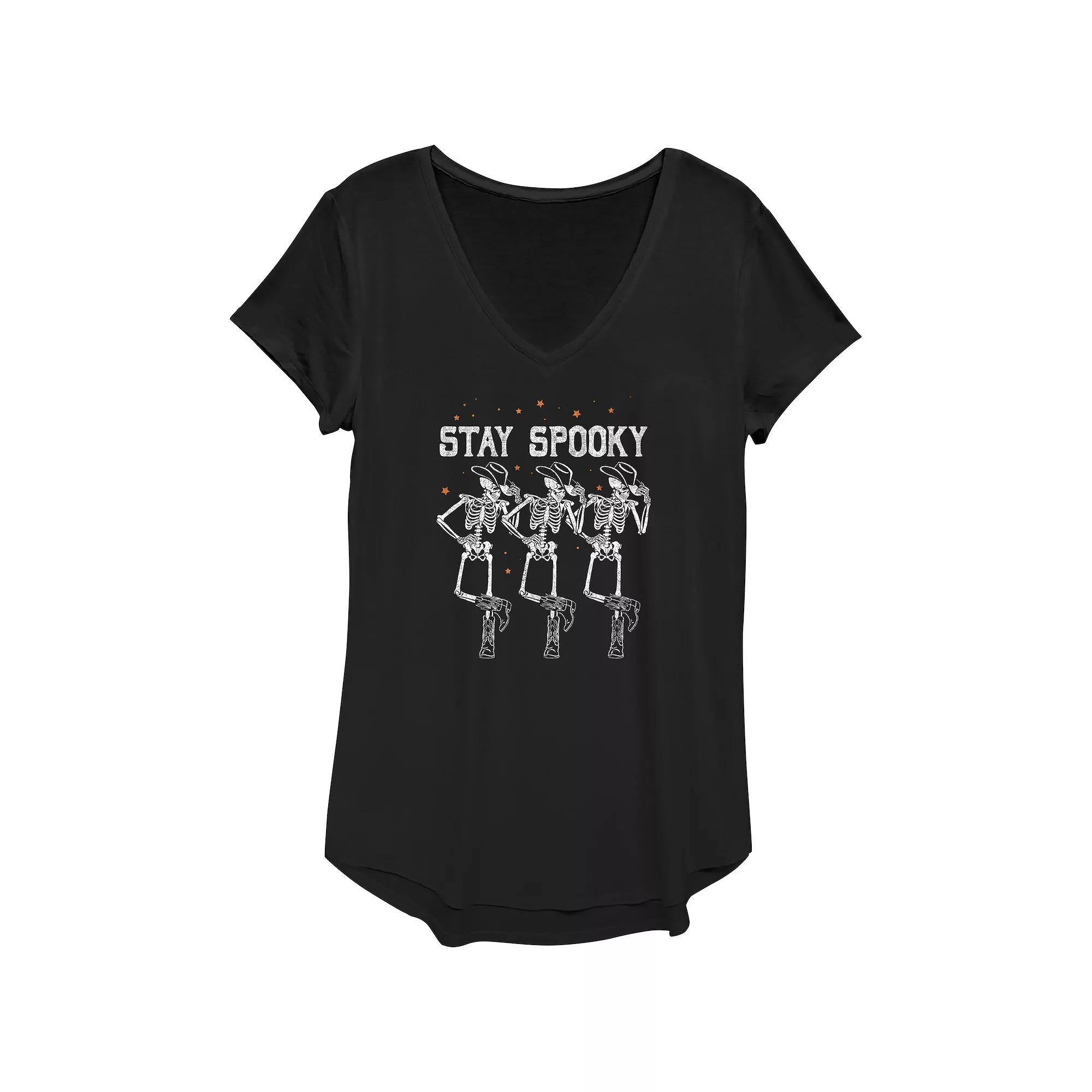 Juniors Stay Spooky V-Neck Graphic Tee, Womens Product Image