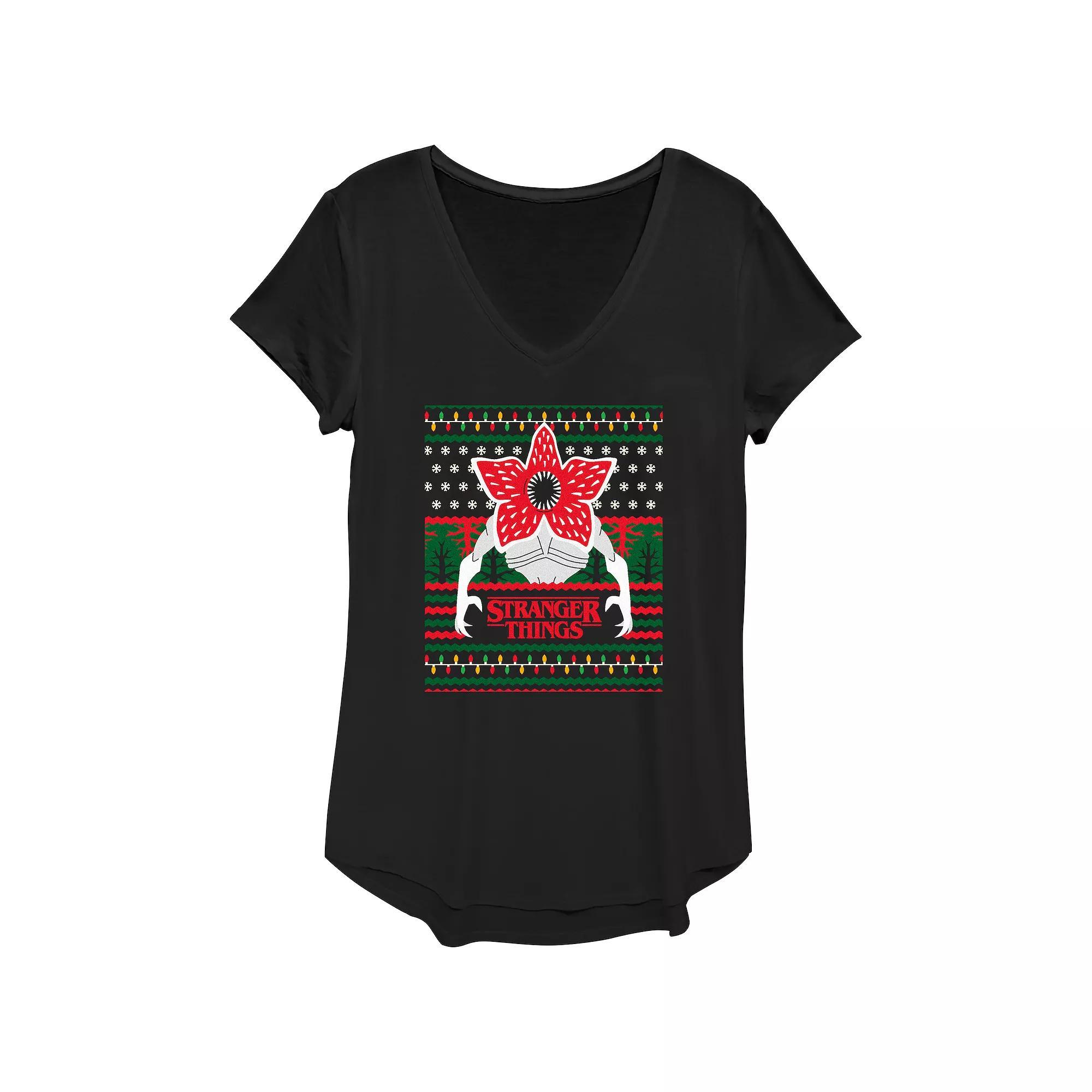 Womens Stranger Things Demogorgon Ugly Christmas Graphic Tee Product Image