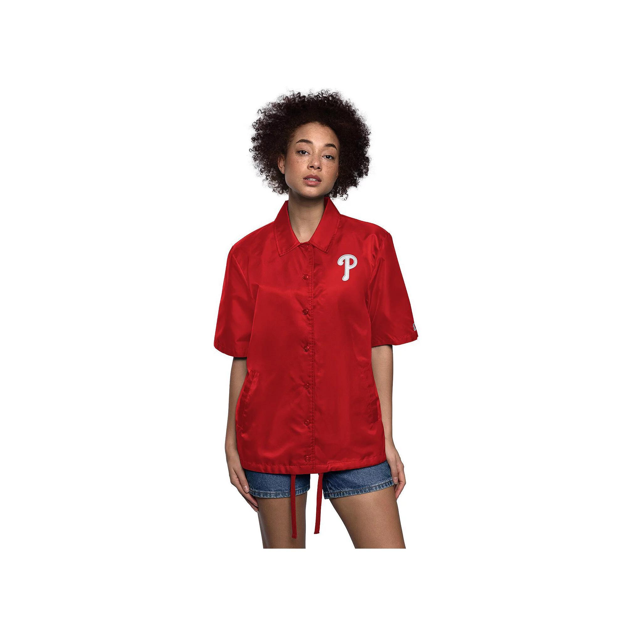 Women's Starter Red Philadelphia Phillies High Post Short Sleeve Full-Snap Coaches Jacket, Size: Medium Product Image