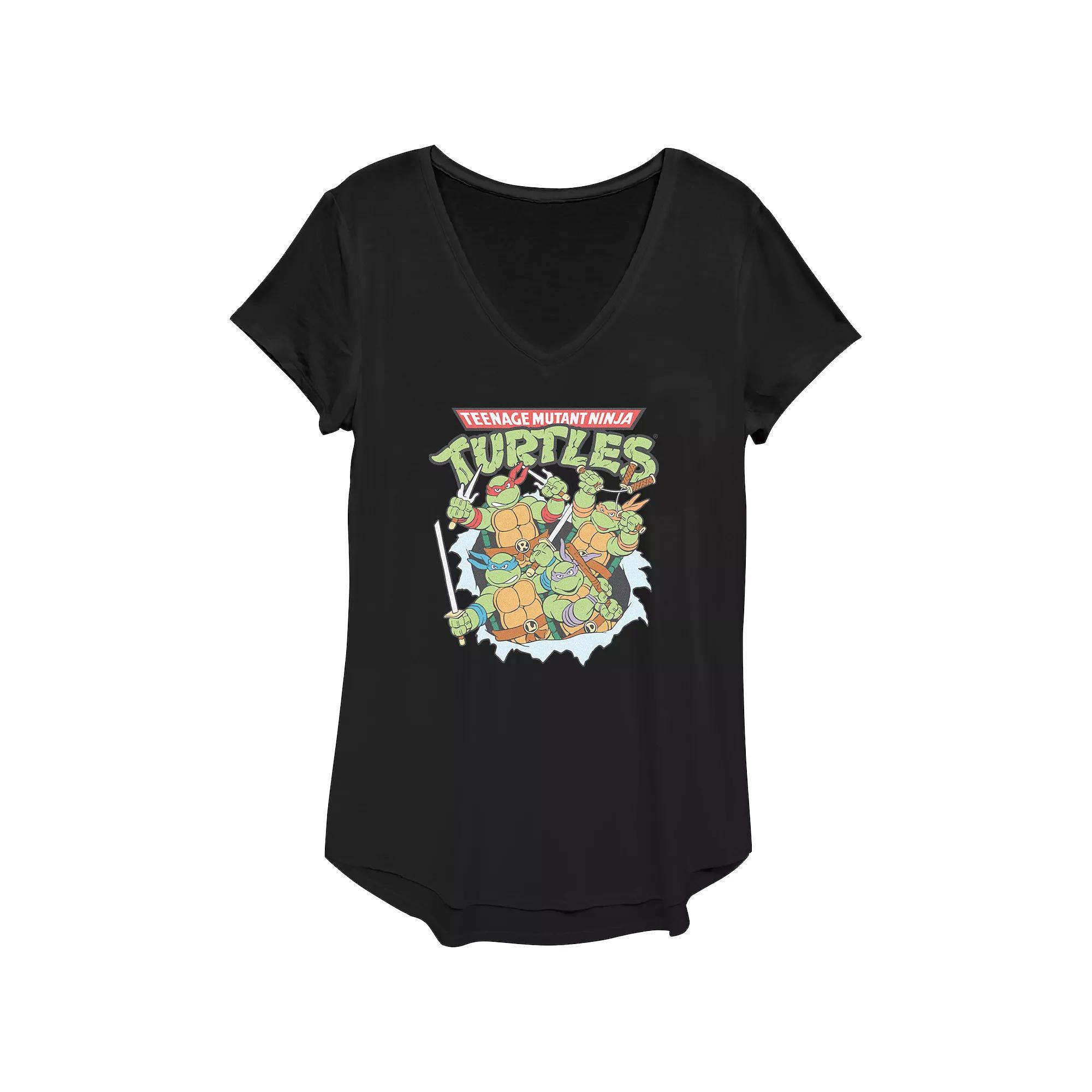 Women's Nickelodeon Teenage Mutant Ninja Turtles Classic Tear Graphic Tee, Girl's, Size: Medium, Black Product Image