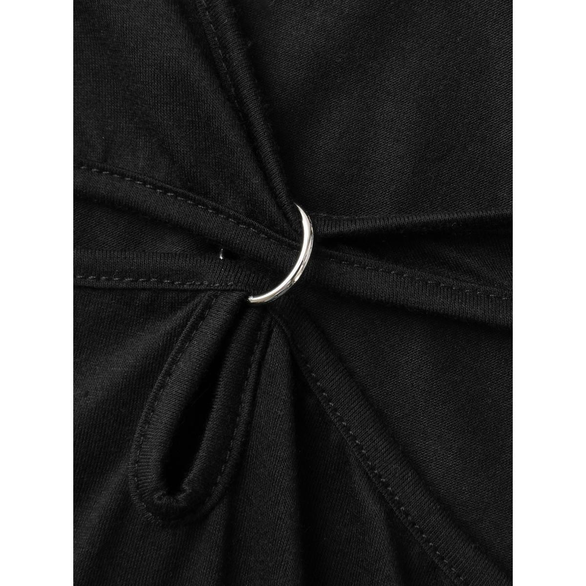 Plus Size Neck Cut-Out Round Neck T-Shirt Black Women Cut-Out Asymmetrical Neck Everyday-Casual T-shirts BloomChic 10/M Product Image
