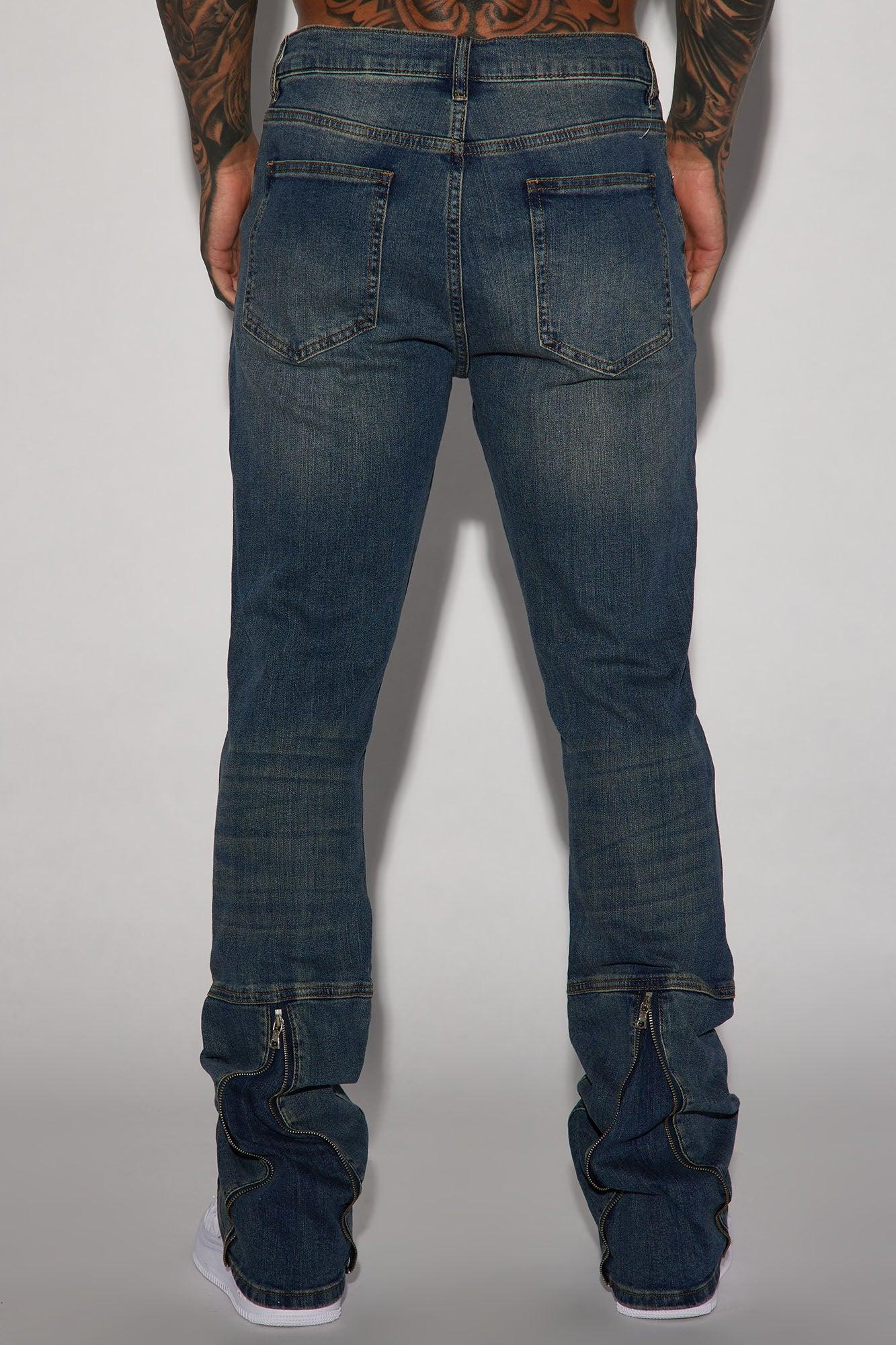 Drop Top Back Zip Stacked Skinny Jeans - Vintage Blue Wash Product Image