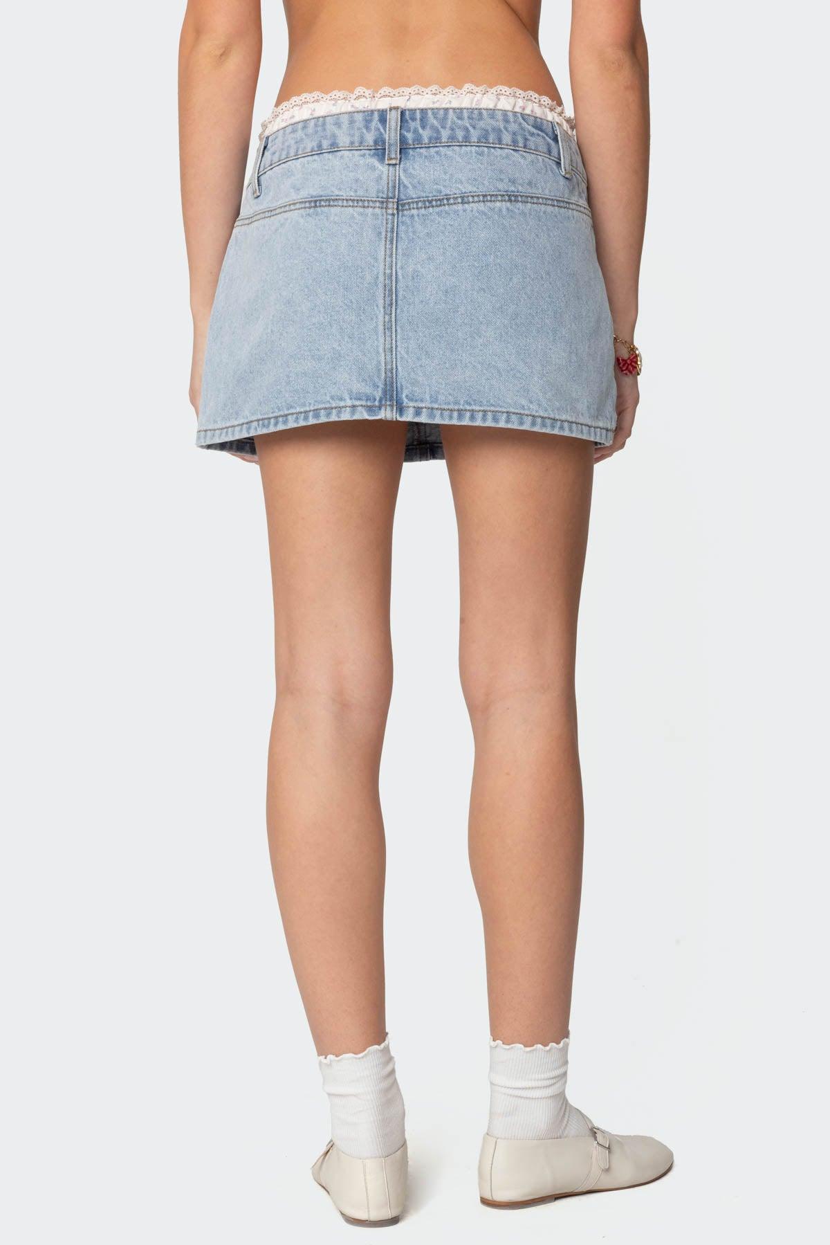 Floral Peekaboo Denim Mini Skirt Product Image