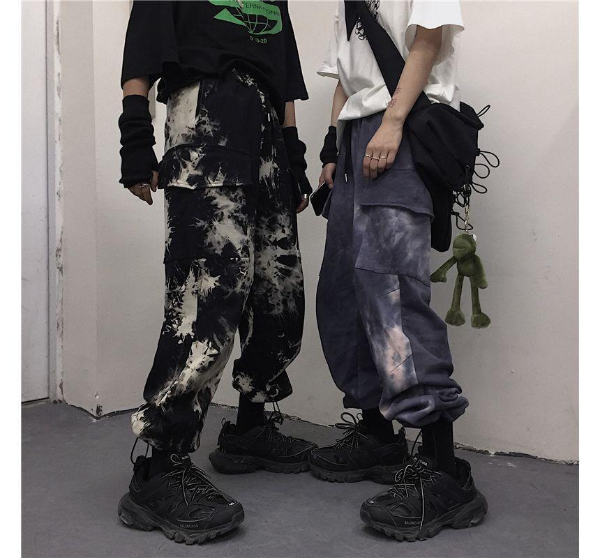Drawstring Waist Tie Dye Harem Cargo Pants Product Image