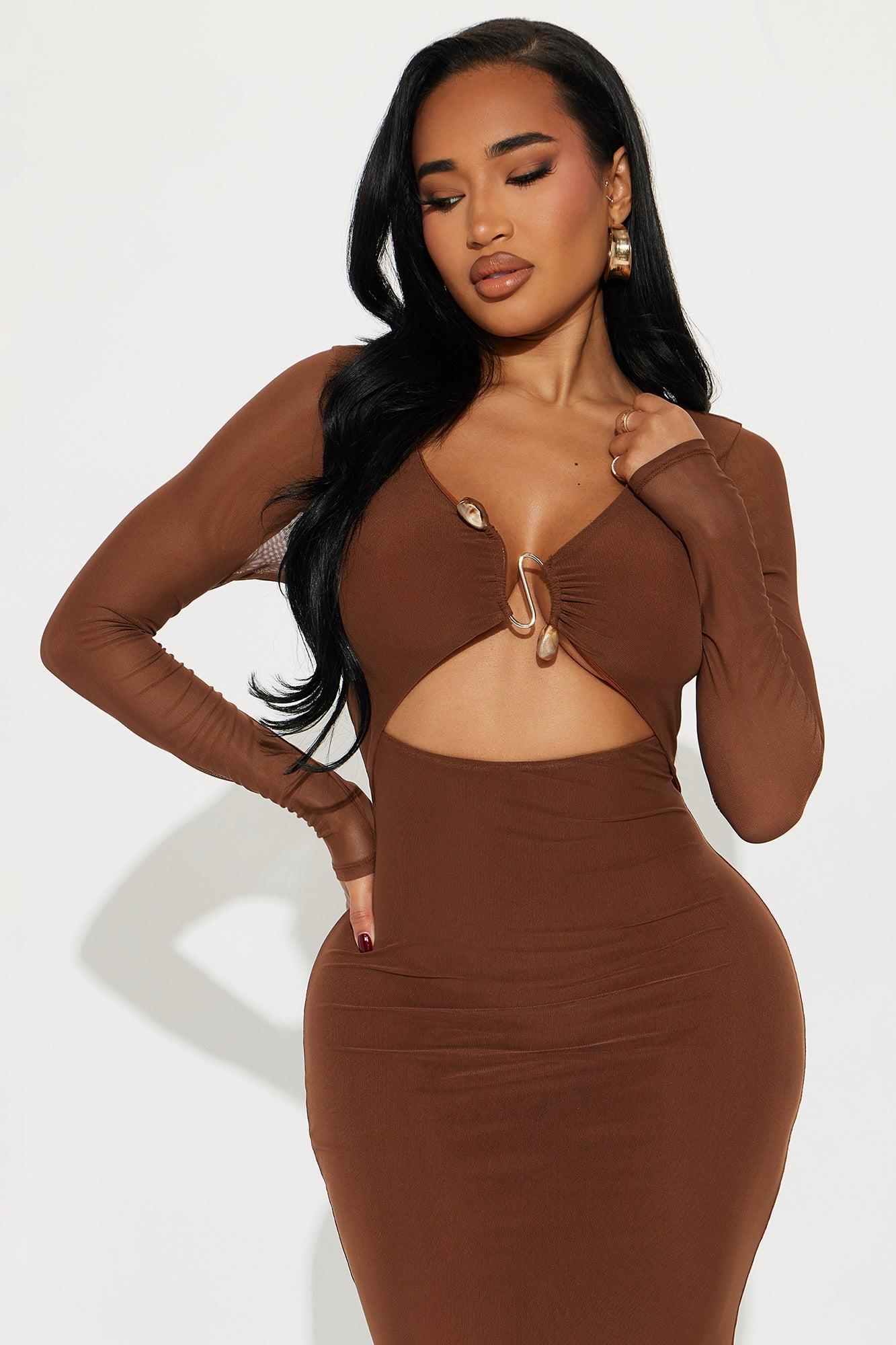 Kristen Mesh Maxi Dress - Brown Product Image
