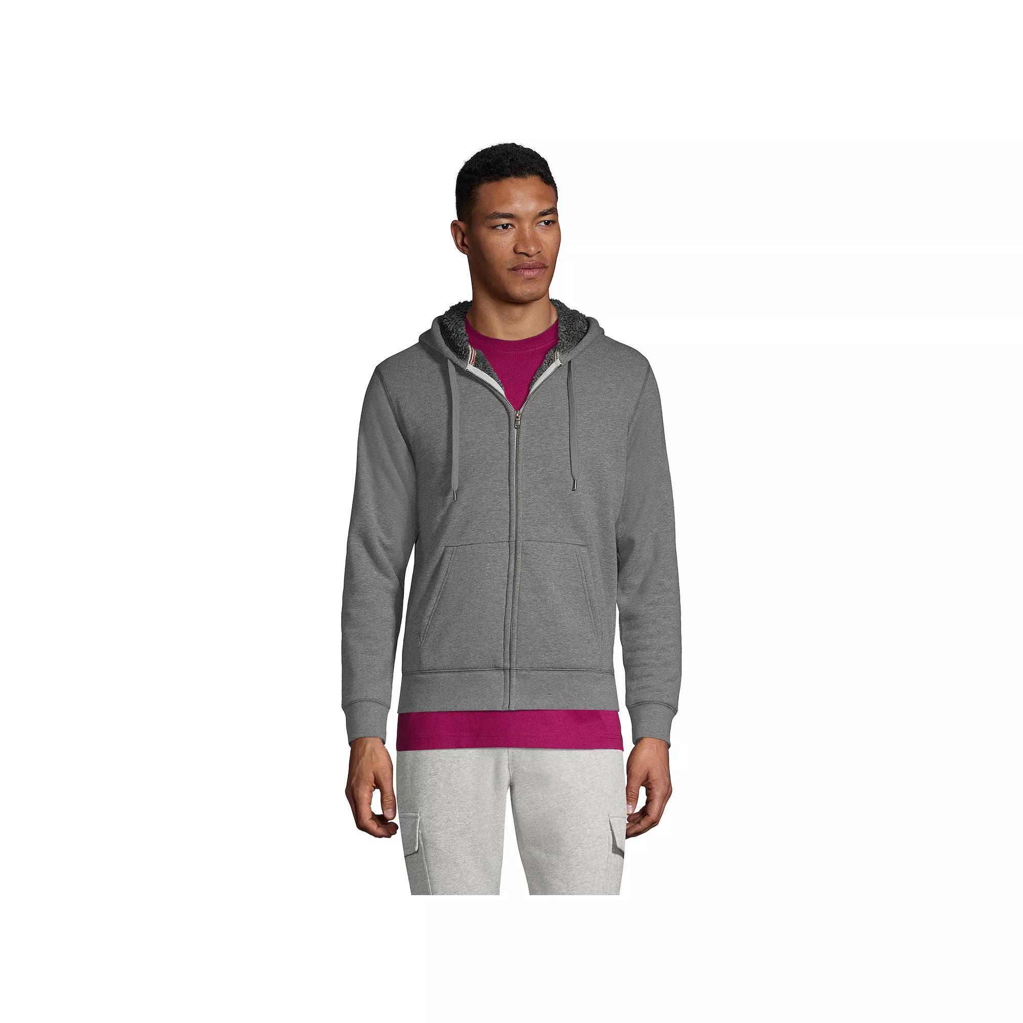 Big & Tall Lands' End Serious Sweats Full-Zip Sherpa Hoodie, Men's, Size: XL Tall, Pewter Grey Product Image