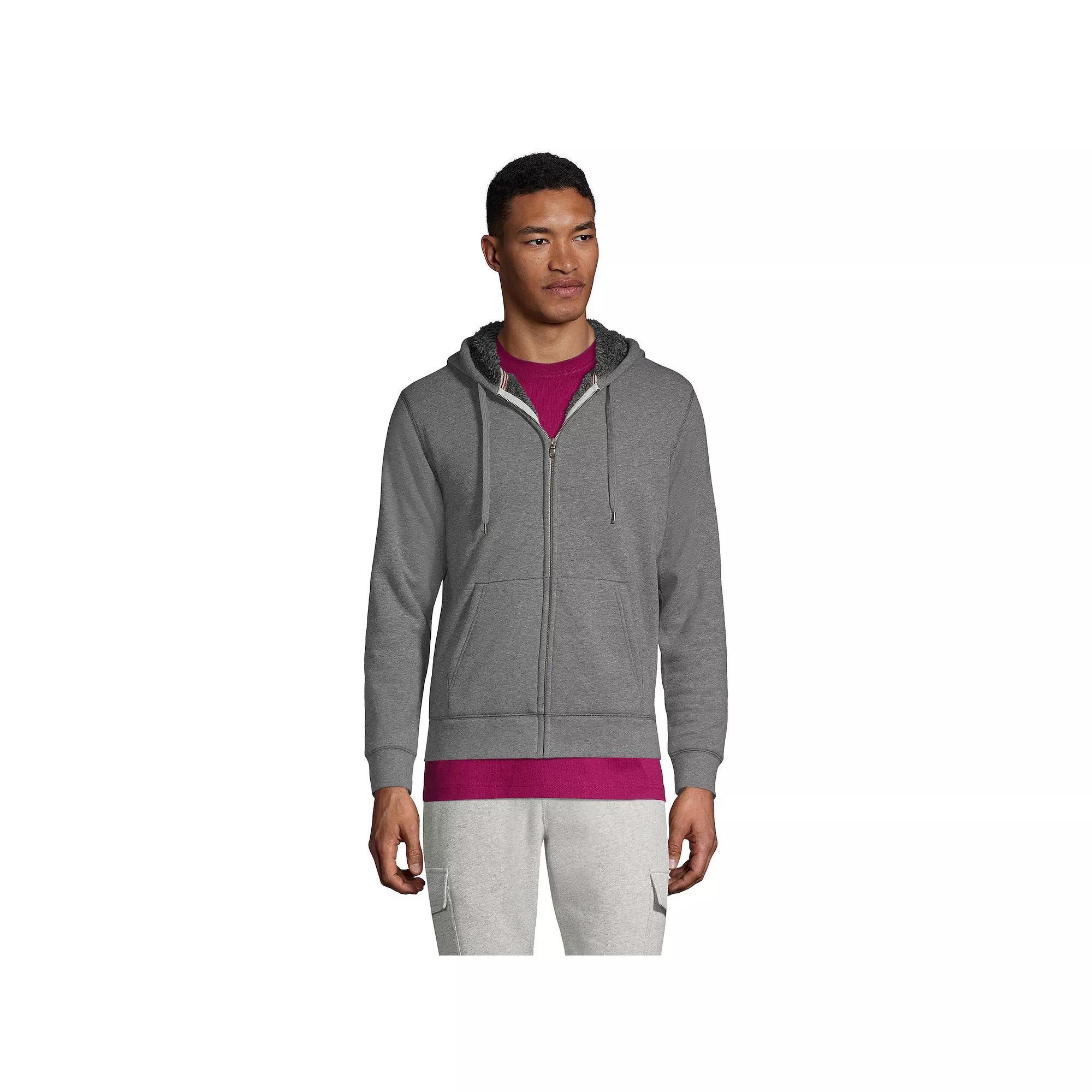 Big & Tall Lands' End Serious Sweats Full-Zip Sherpa Hoodie, Men's, Size: XL Tall, Pewter Grey Product Image