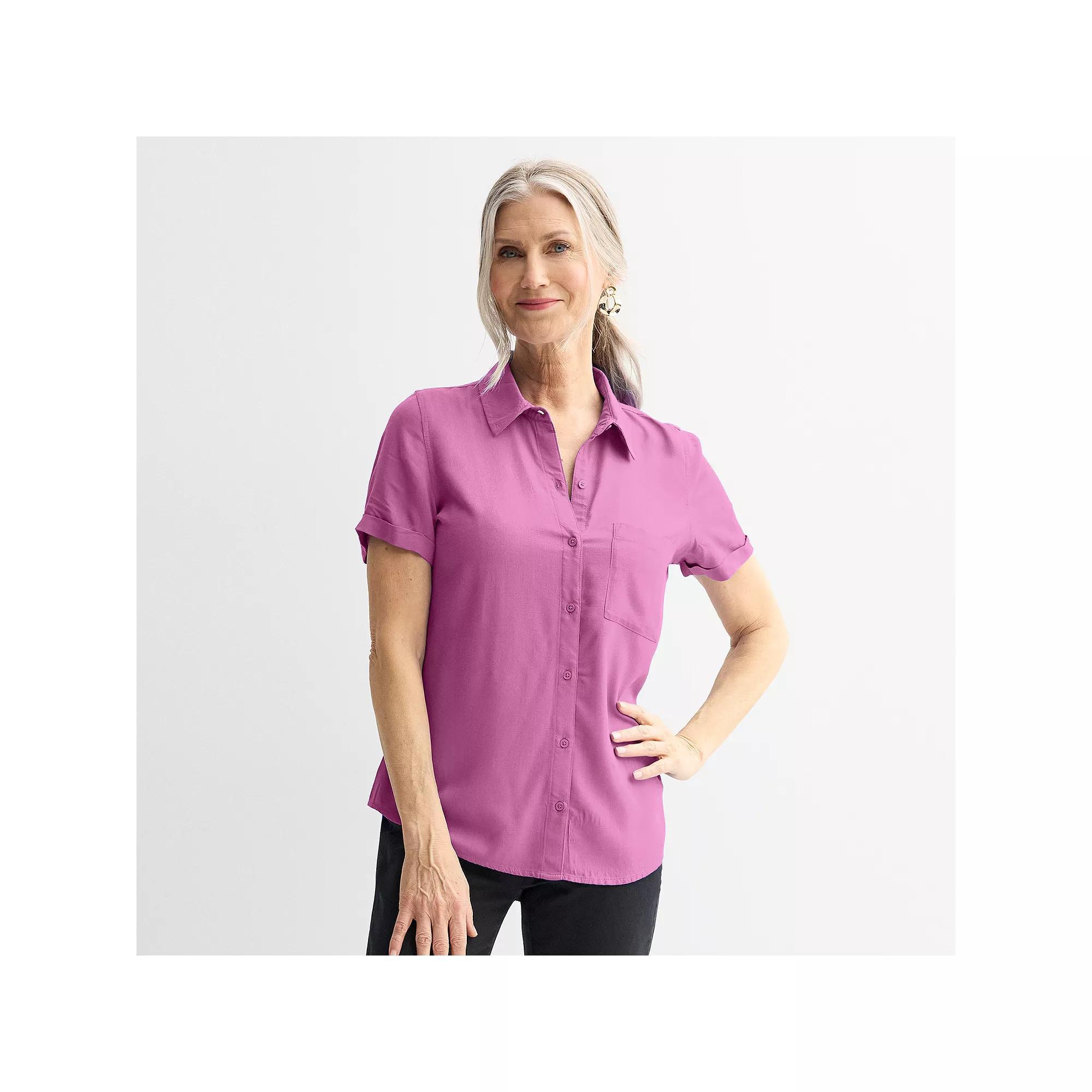 Women's Croft & Barrow® Camp Shirt, Size: XXL, Pink Wonder Product Image