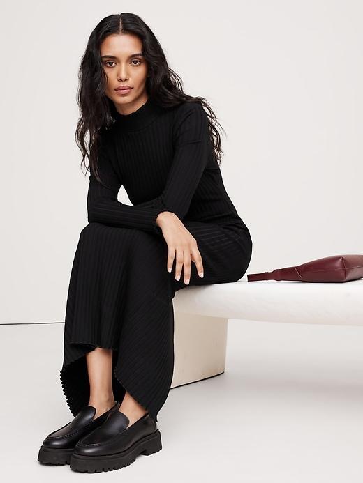 Wide Ribbed Turtleneck Maxi Dress Product Image