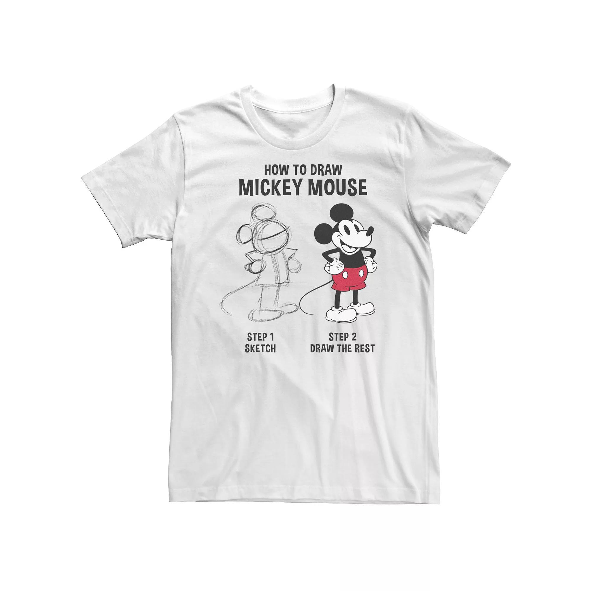 Big & Tall Disney Mickey Mouse How to Draw Mickey Tee, Men's, Size: 3XL Tall, White Product Image