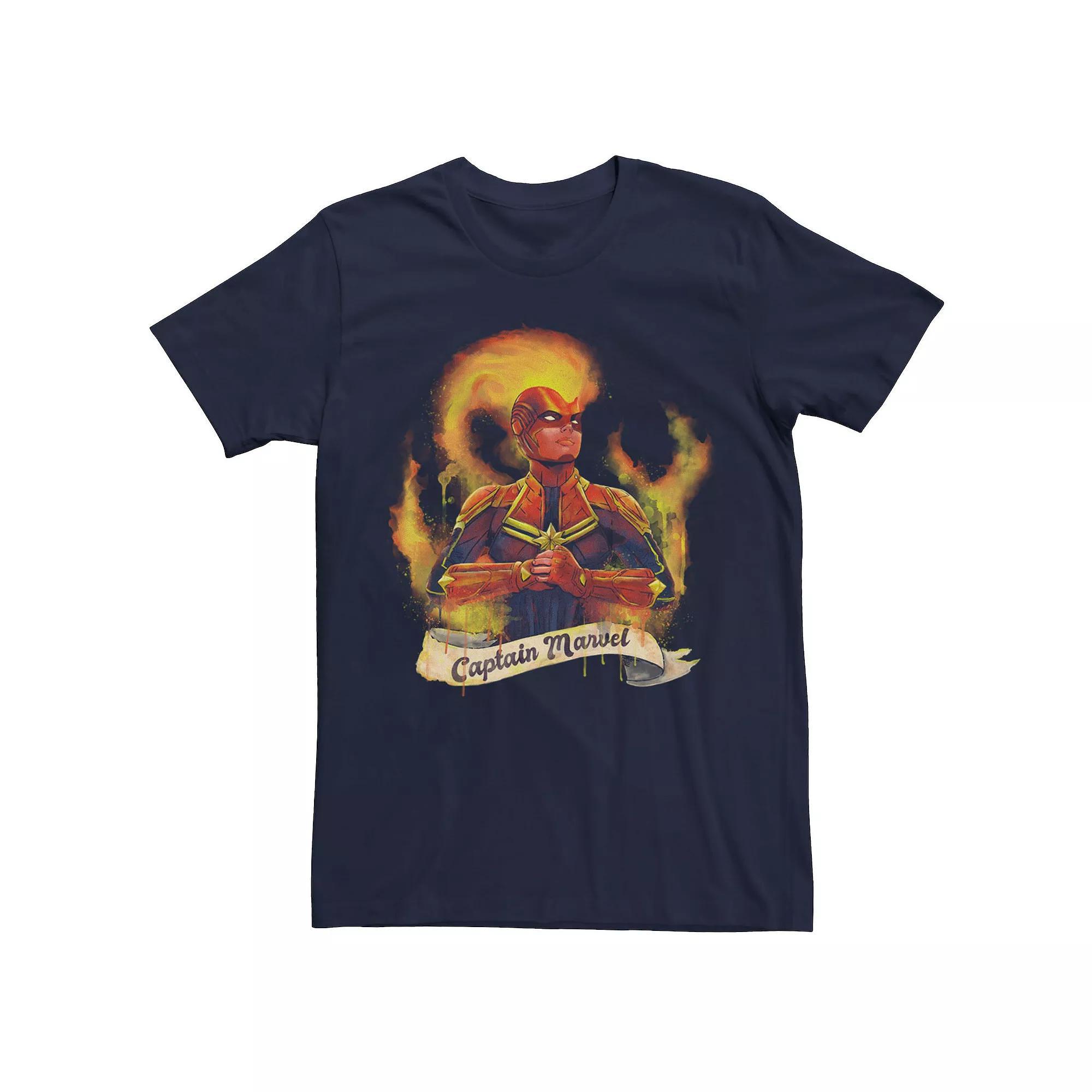 Men's Marvel Captain Marvel Flame Portrait Tee, Size: Large, Blue Product Image